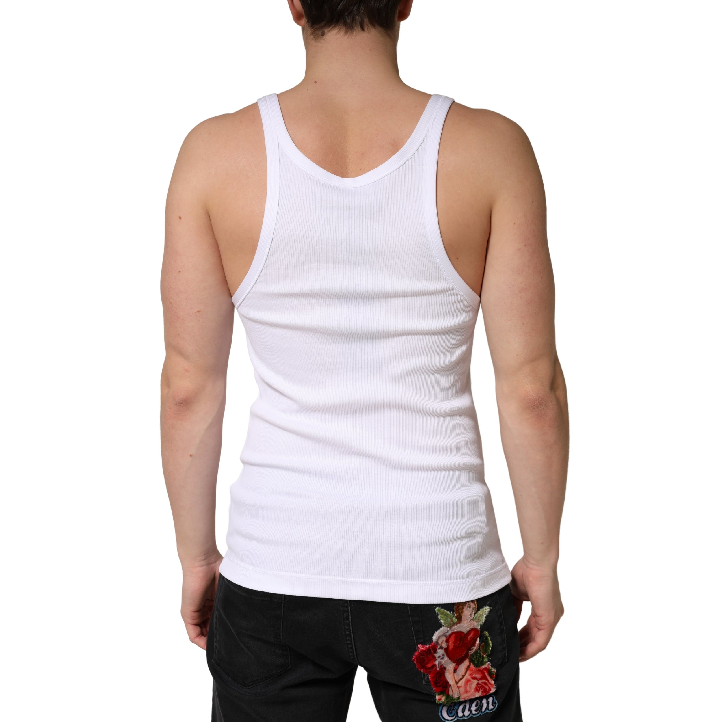 White Ribbed Cotton Sleeveless Tank Top T-shirt - ventzia