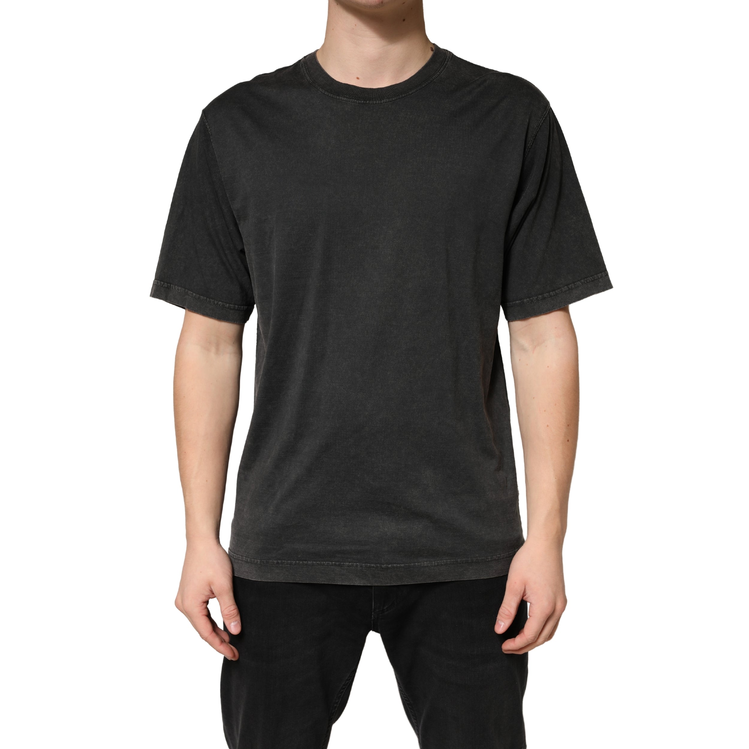 Black Cotton Crewneck Short Sleeve  T-Shirt - ventzia