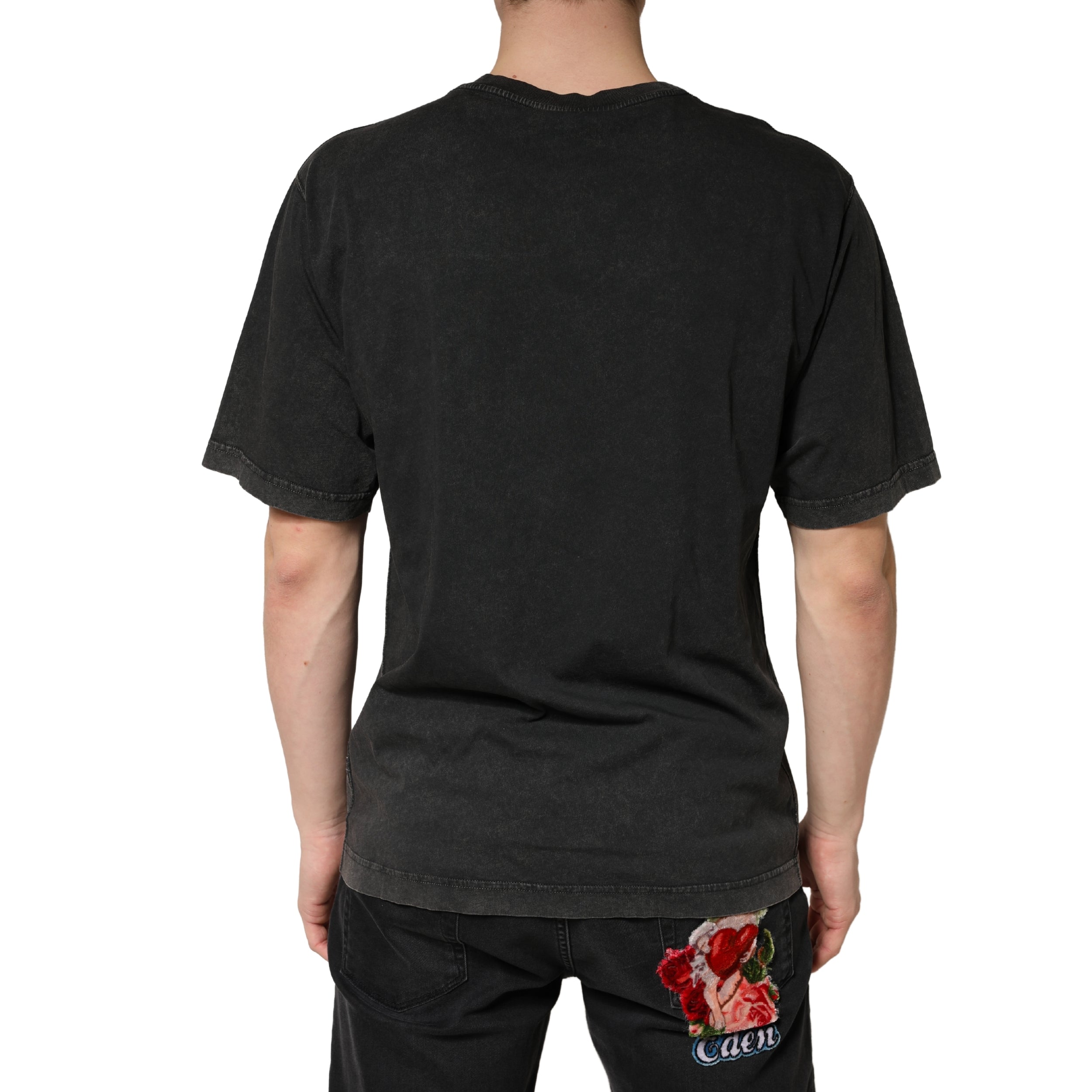 Black Cotton Crewneck Short Sleeve  T-Shirt - ventzia