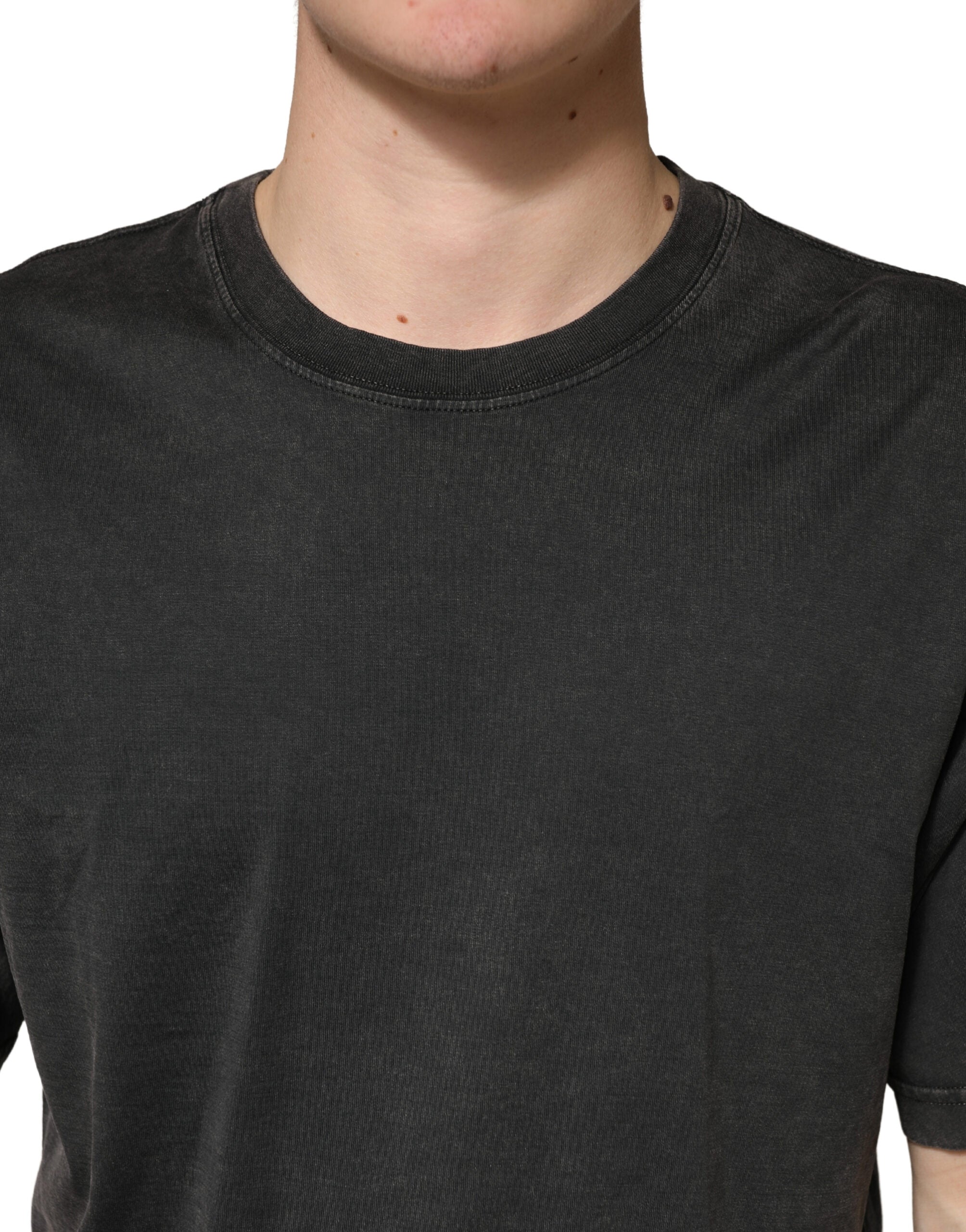 Black Cotton Crewneck Short Sleeve  T-Shirt - ventzia