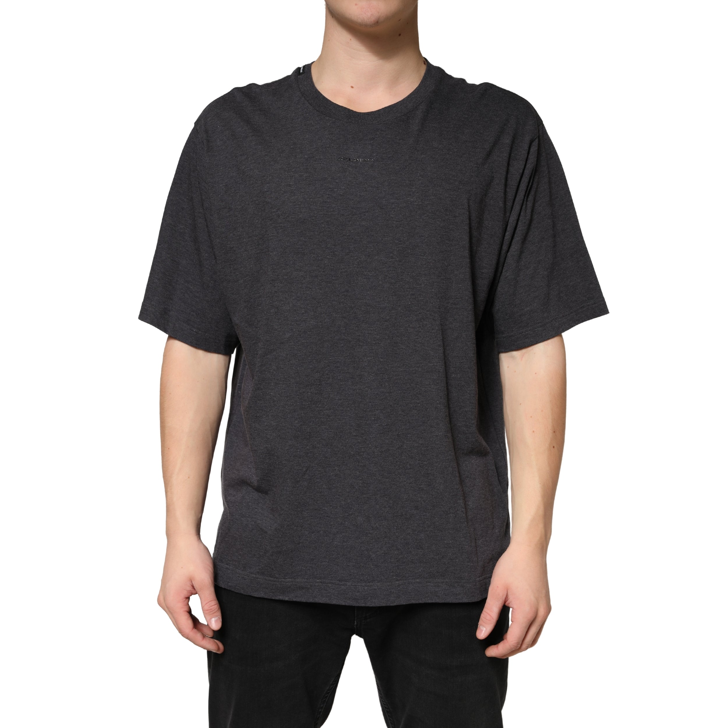 Dark Grey Cotton Crewneck Short Sleeve - ventzia