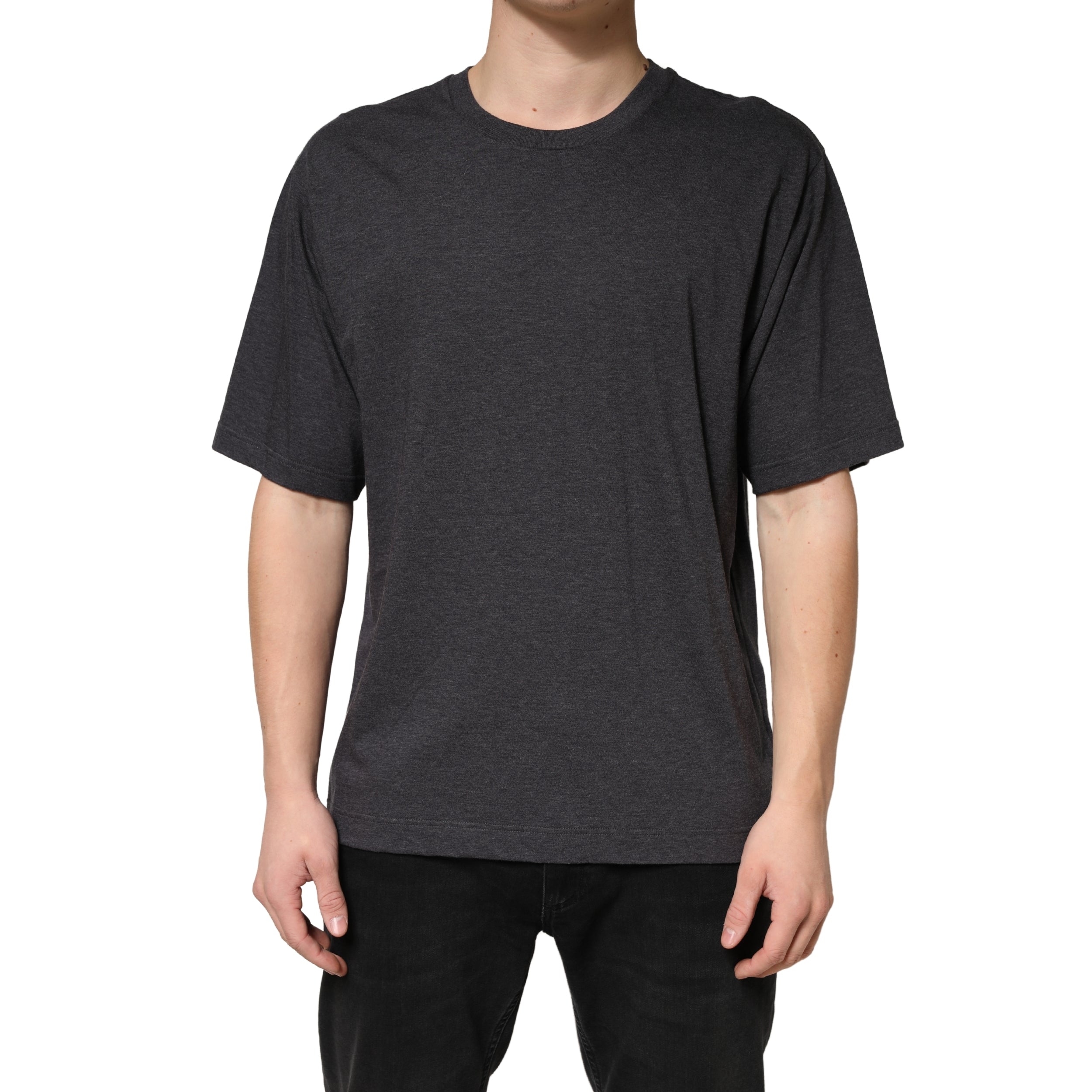 Dark Grey Cotton Crewneck Short Sleeve - ventzia