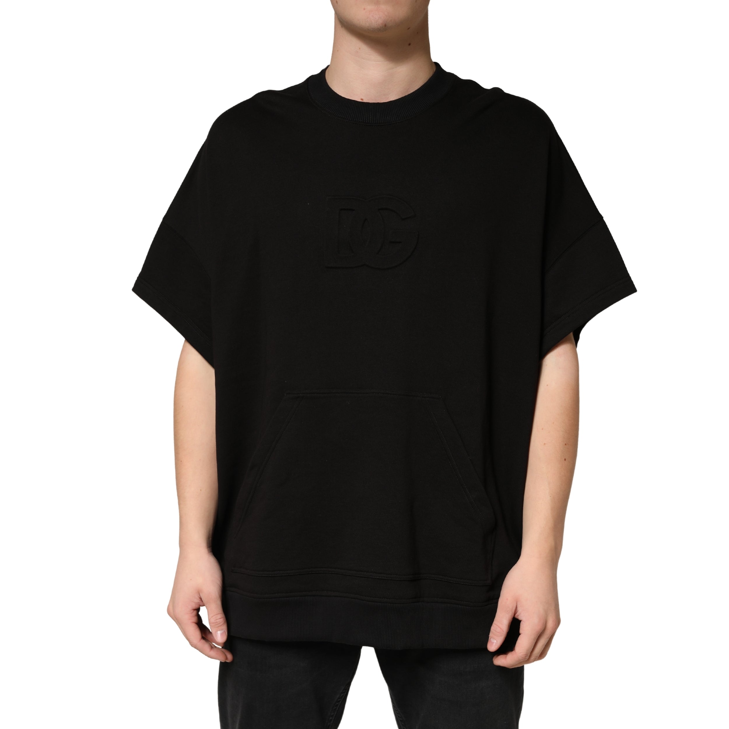 Black Cotton Crewneck Short Sleeve T-Shirt - ventzia