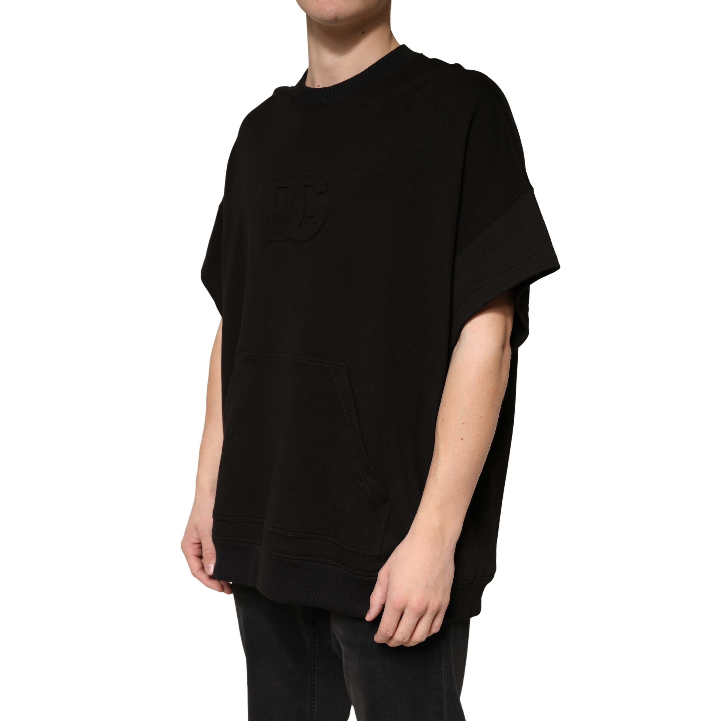 Black Cotton Crewneck Short Sleeve T-Shirt - ventzia