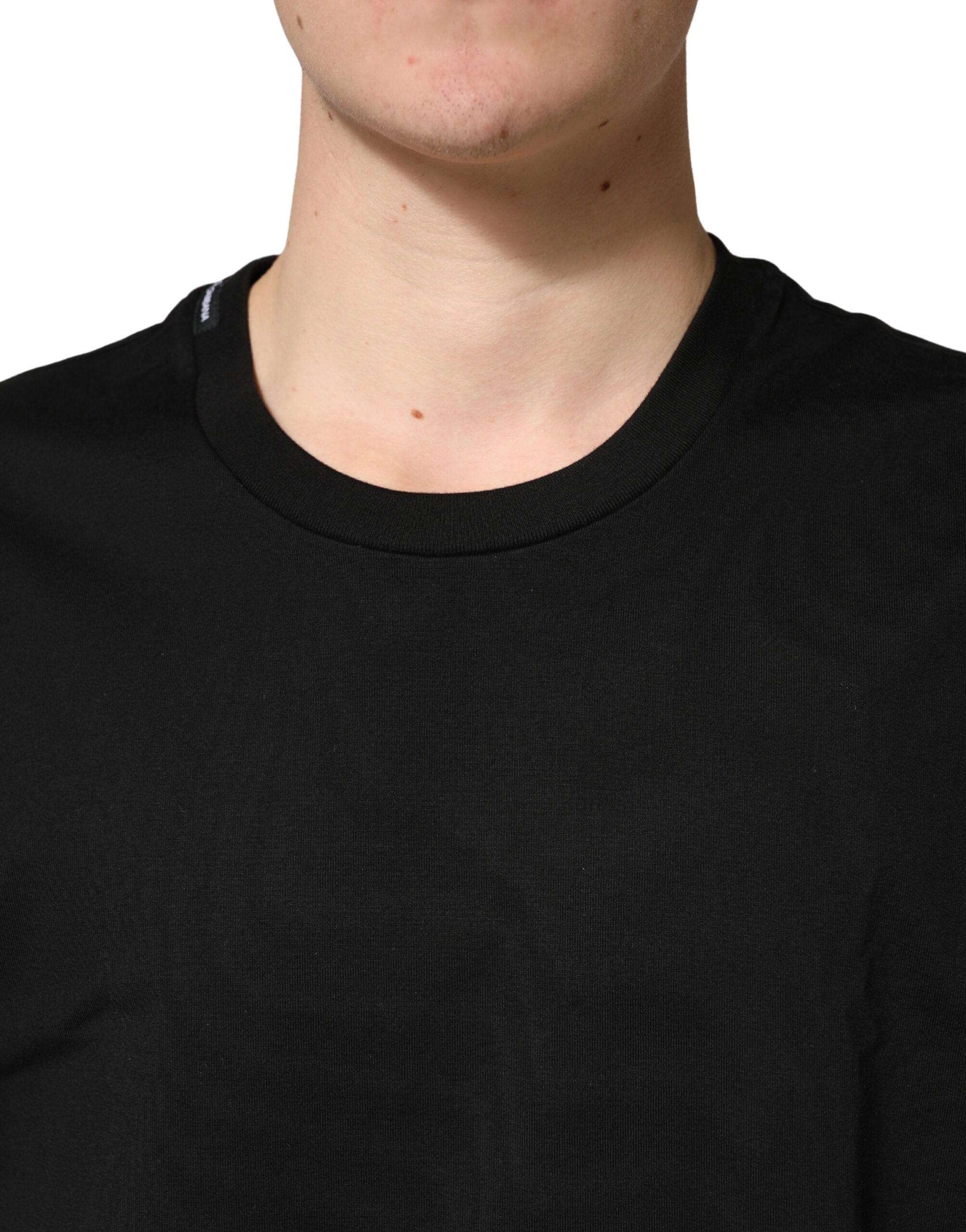 Black Cotton Crewneck Short Sleeve T-Shirt - ventzia