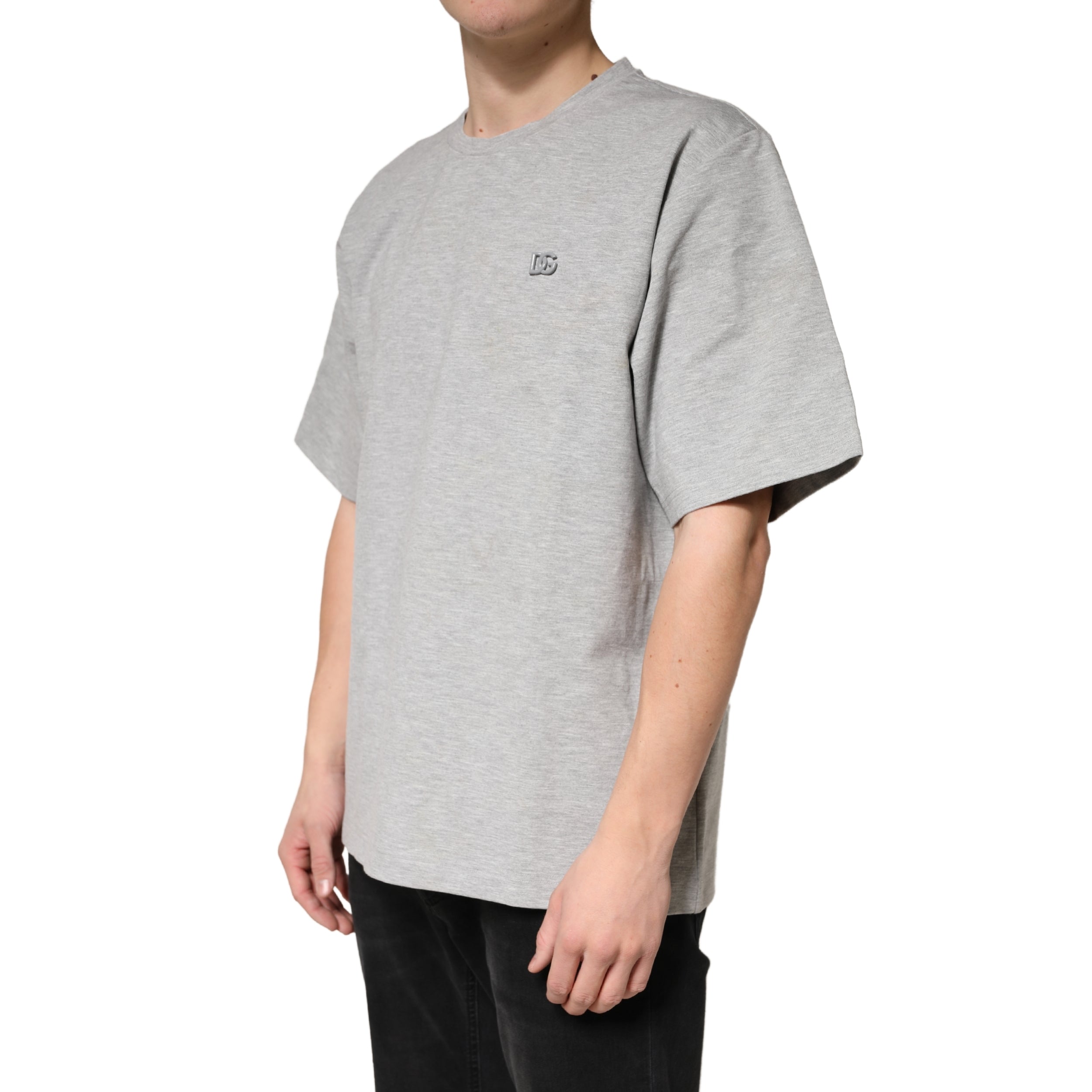 Grey Cotton Crewneck Short Sleeve T-Shirt - ventzia