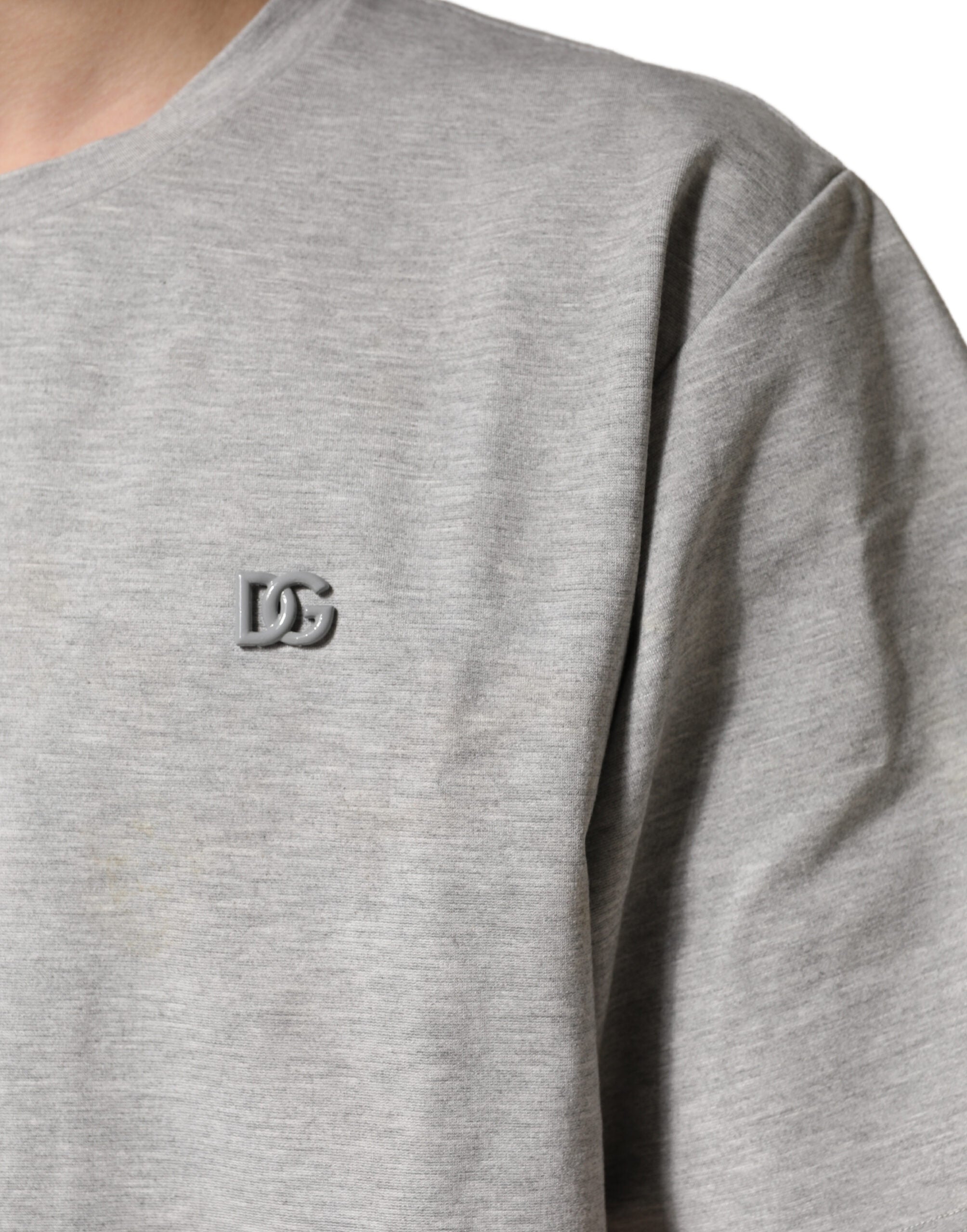 Grey Cotton Crewneck Short Sleeve T-Shirt - ventzia