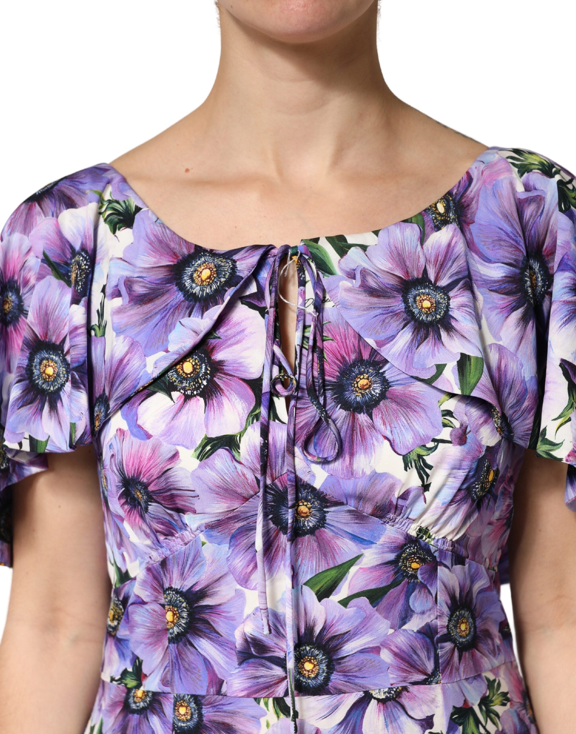 Purple Floral Silk Stretch Elegant Gown  Dress - ventzia