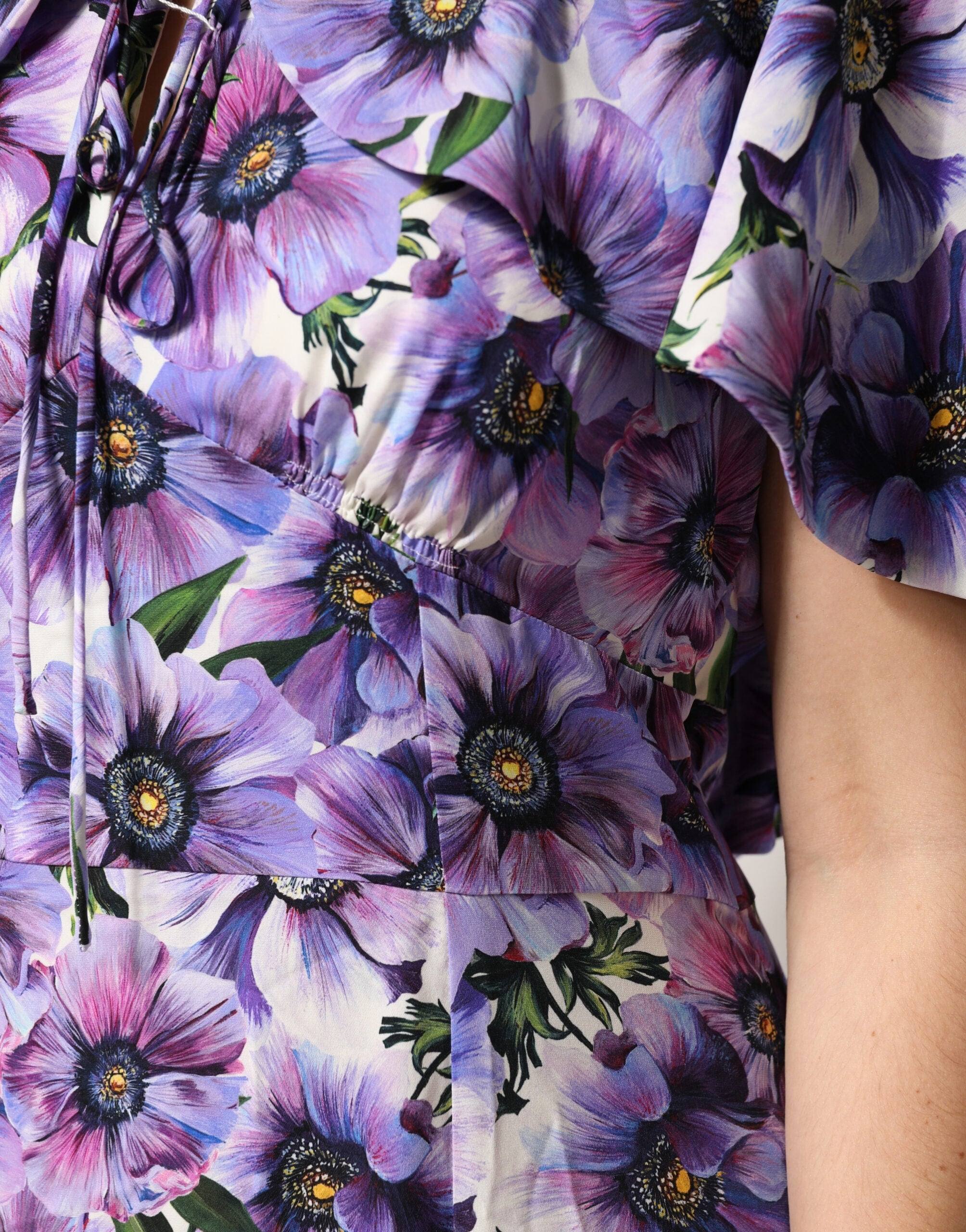 Purple Floral Silk Stretch Elegant Gown  Dress - ventzia
