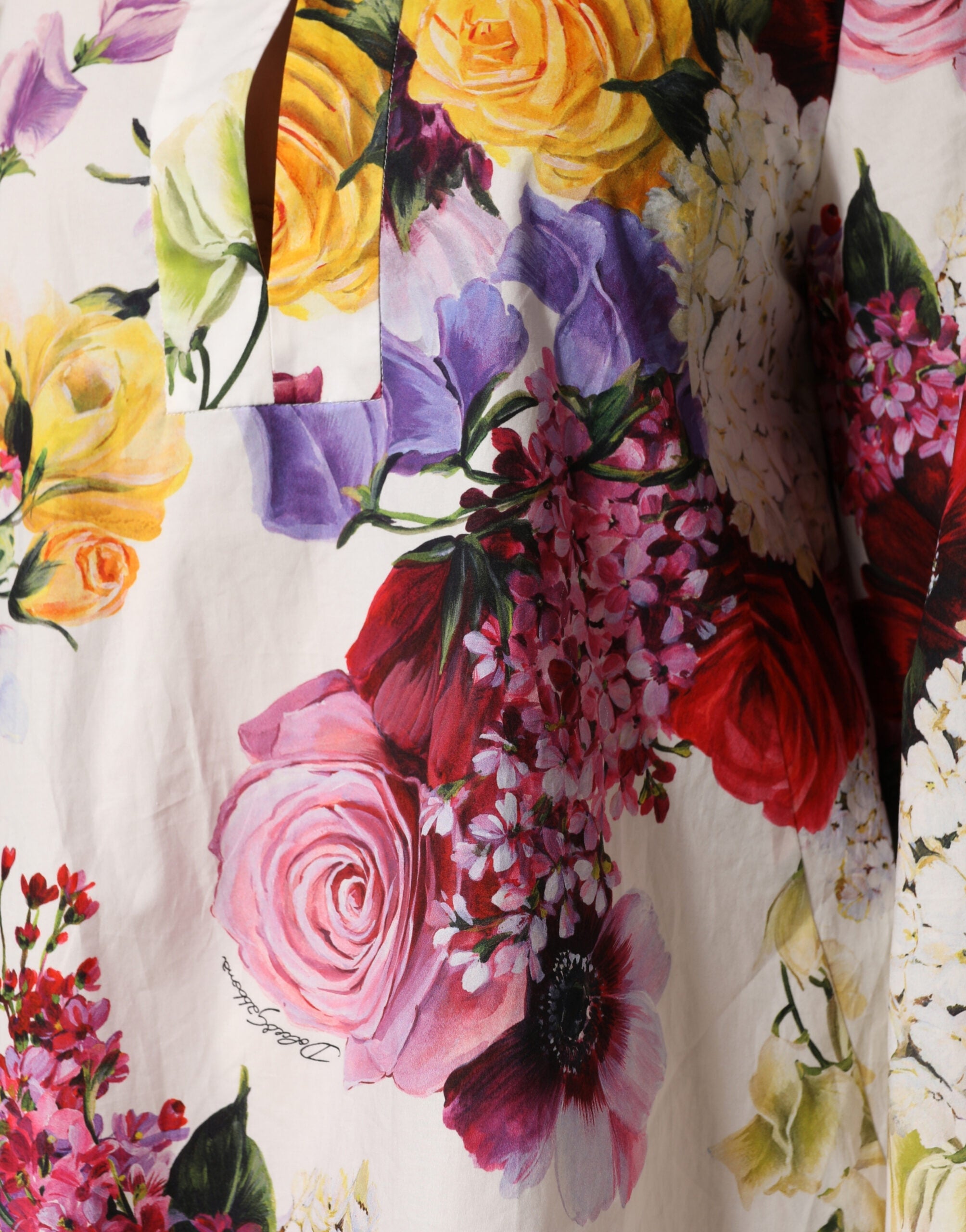 Multicolor Floral Cotton Longsleeves Midi Dress - ventzia