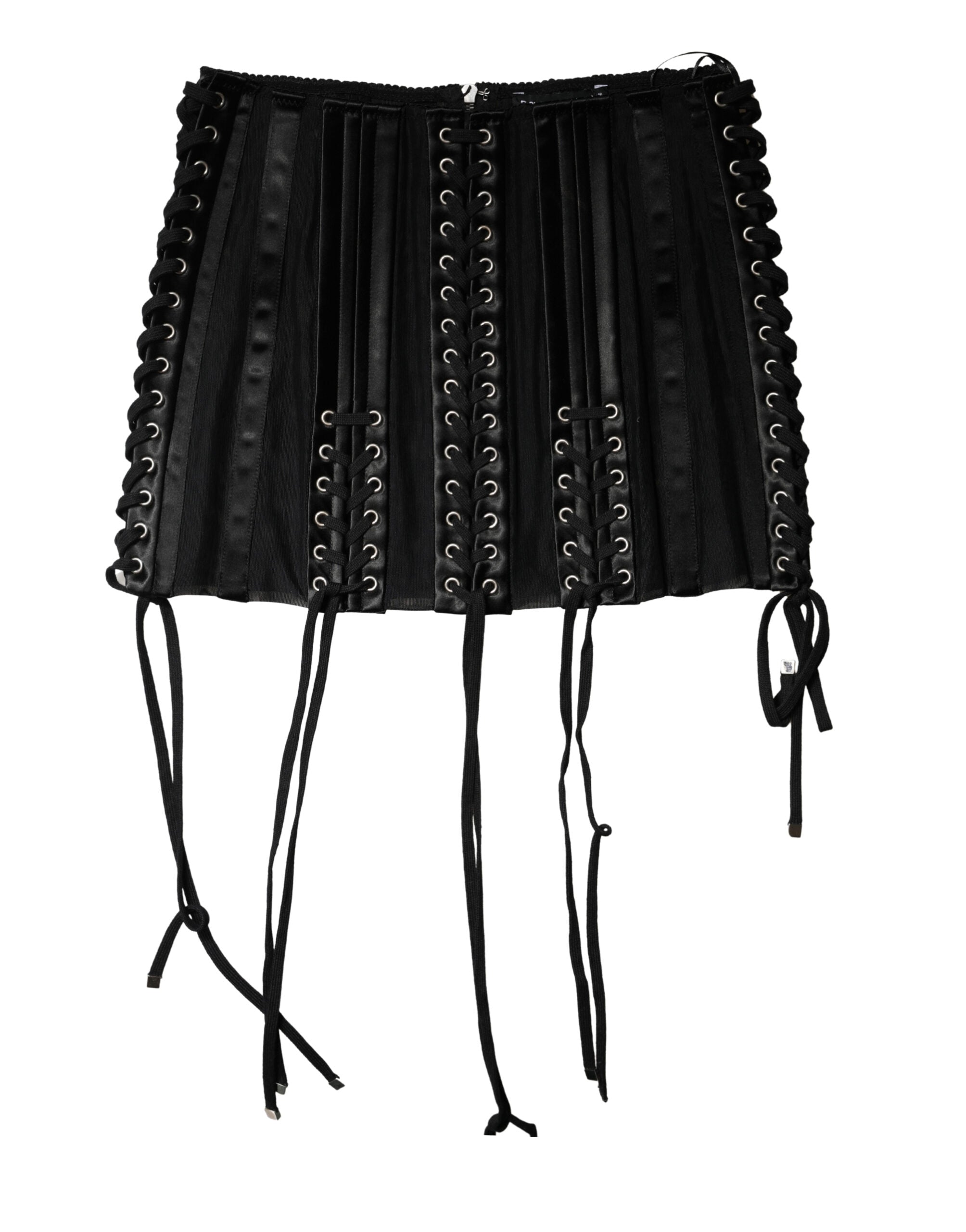 Black Lace-Up Waist Cincher Bustier Corset Top - ventzia