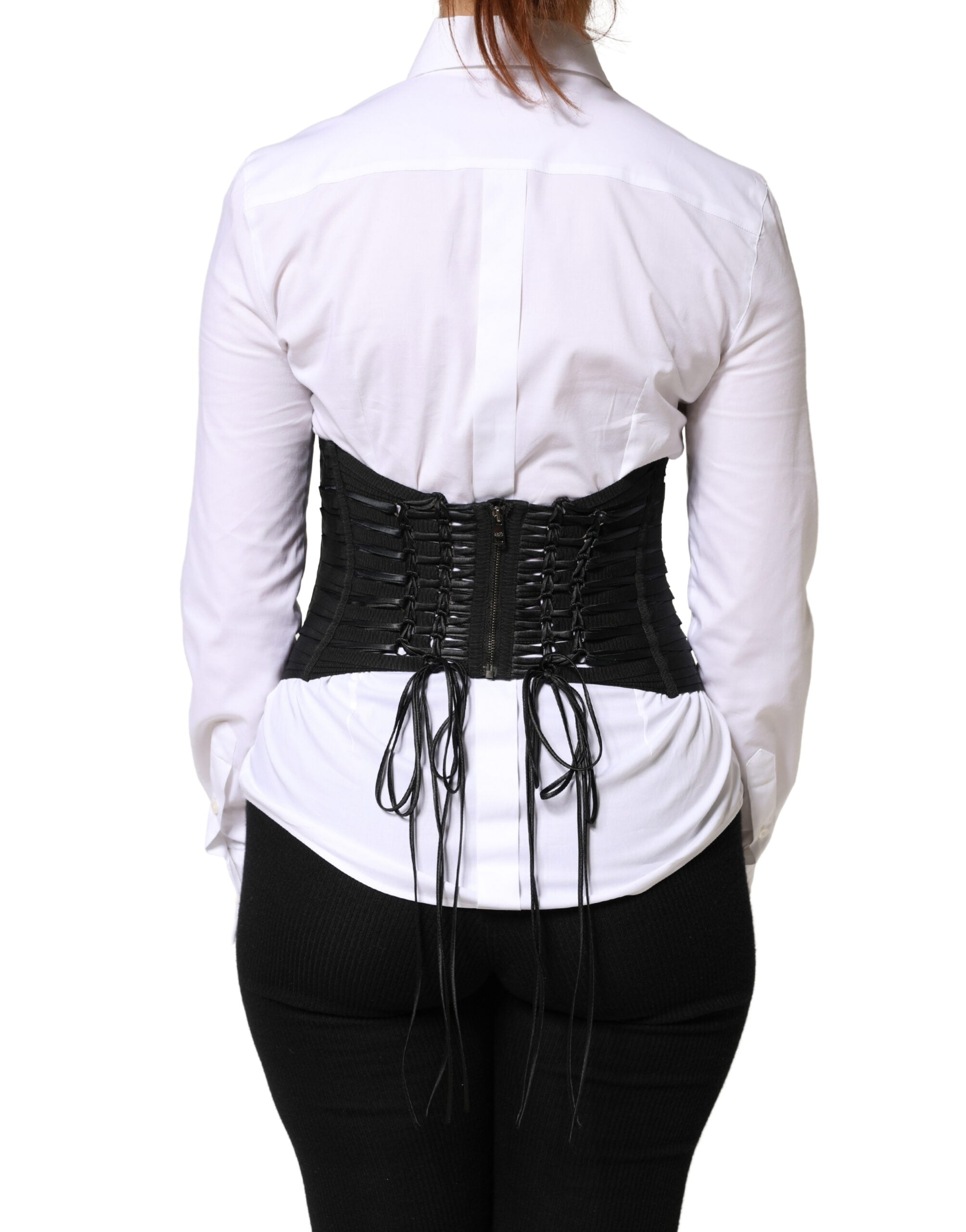 Black Polyester LaceUp Waist Cincher Corset Top - ventzia