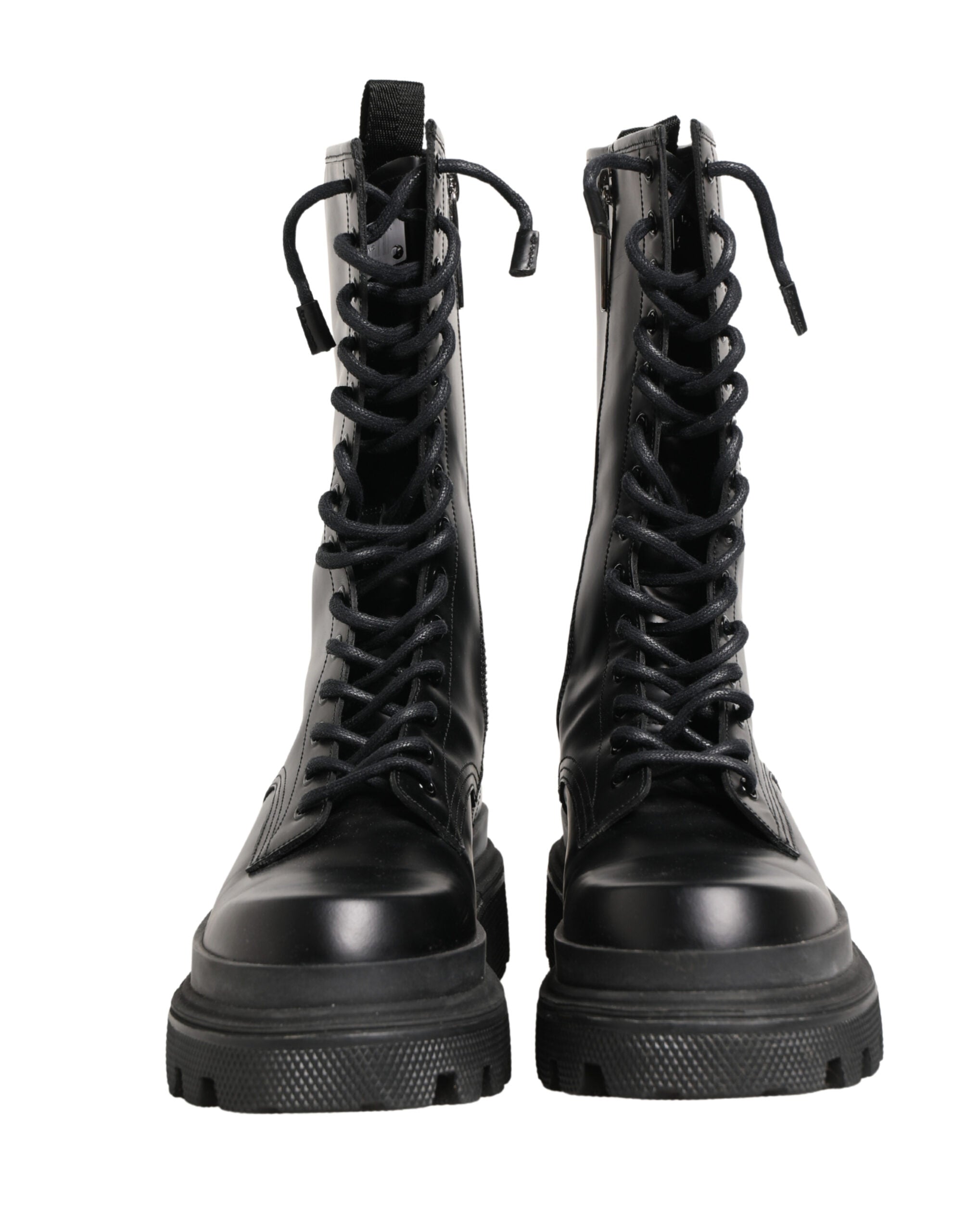 Black Leather Trek Sole Combat Boots Shoes - ventzia