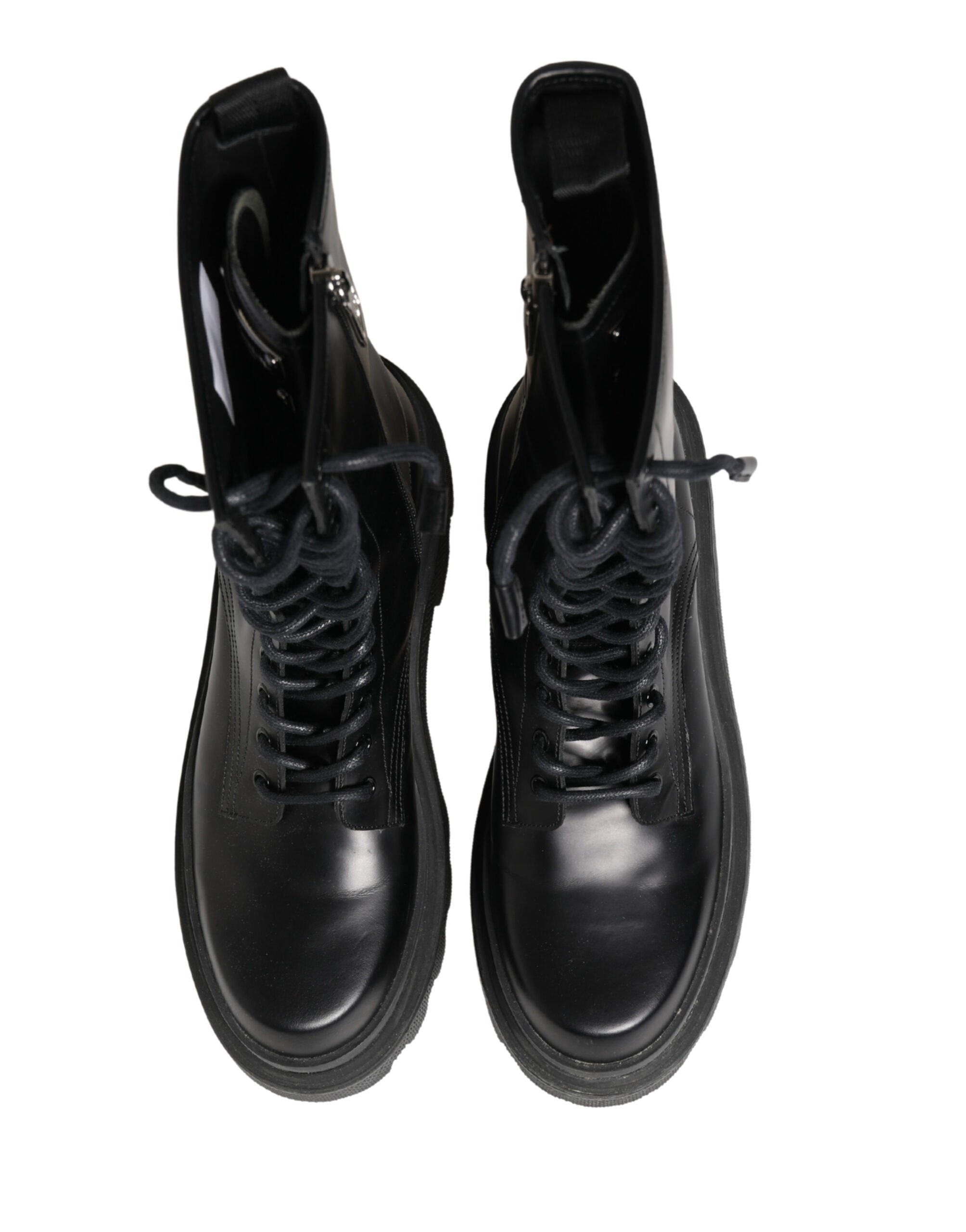 Black Leather Trek Sole Combat Boots Shoes - ventzia