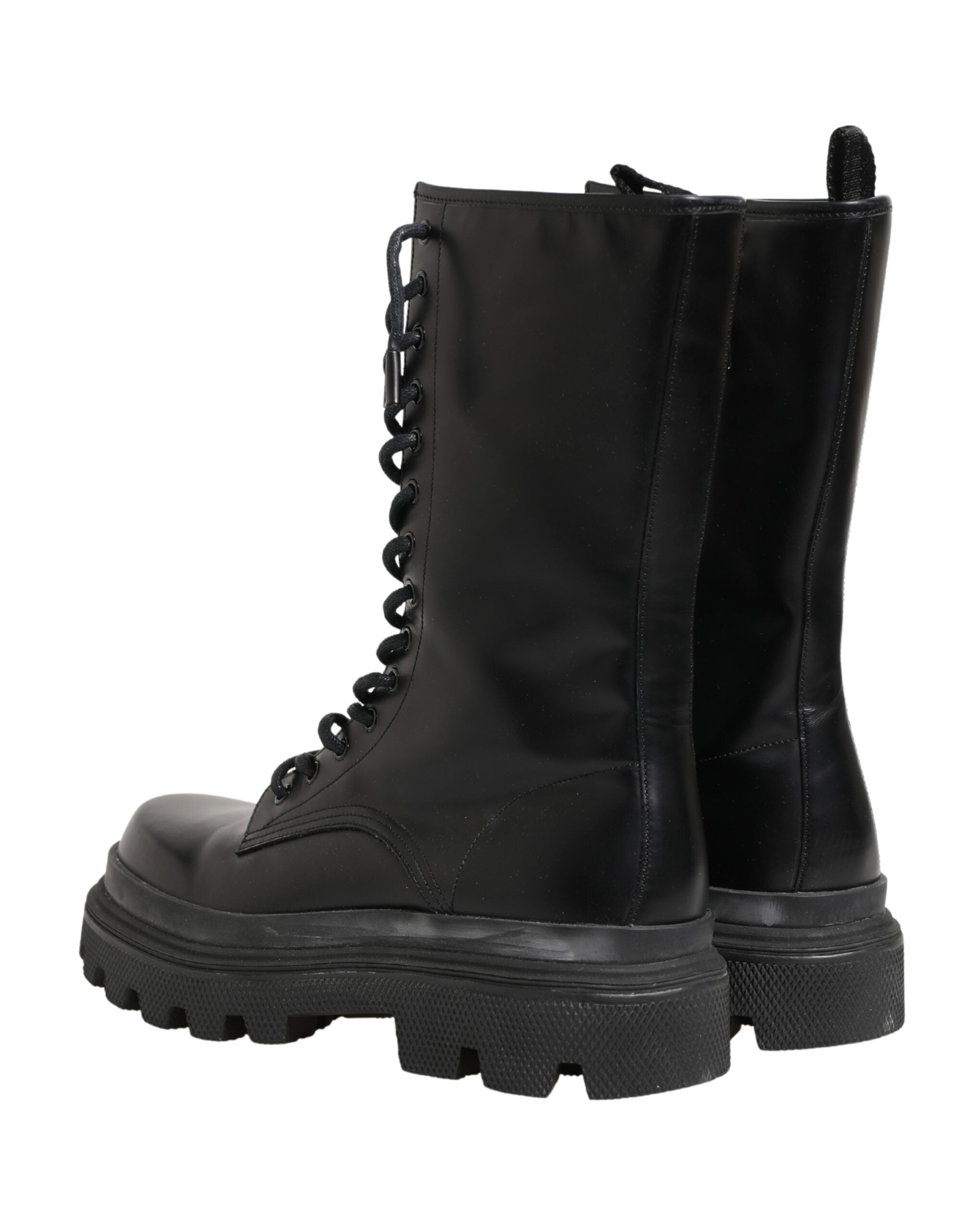 Black Leather Trek Sole Combat Boots Shoes - ventzia