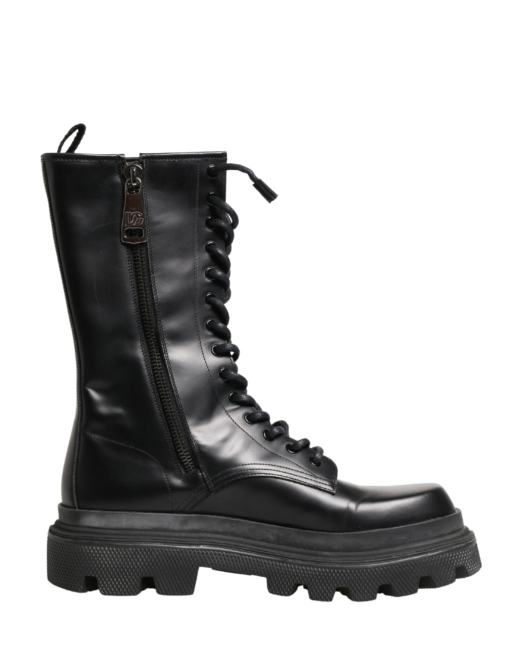 Black Leather Trek Sole Combat Boots Shoes - ventzia