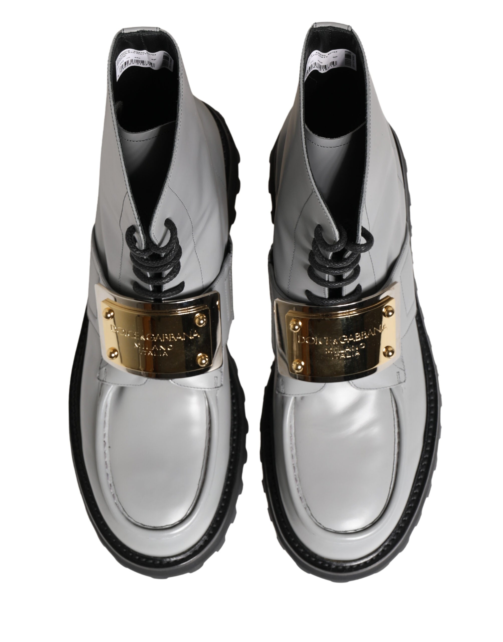 Gray Leather Logo Plaque Ankle Boots Shoes - ventzia