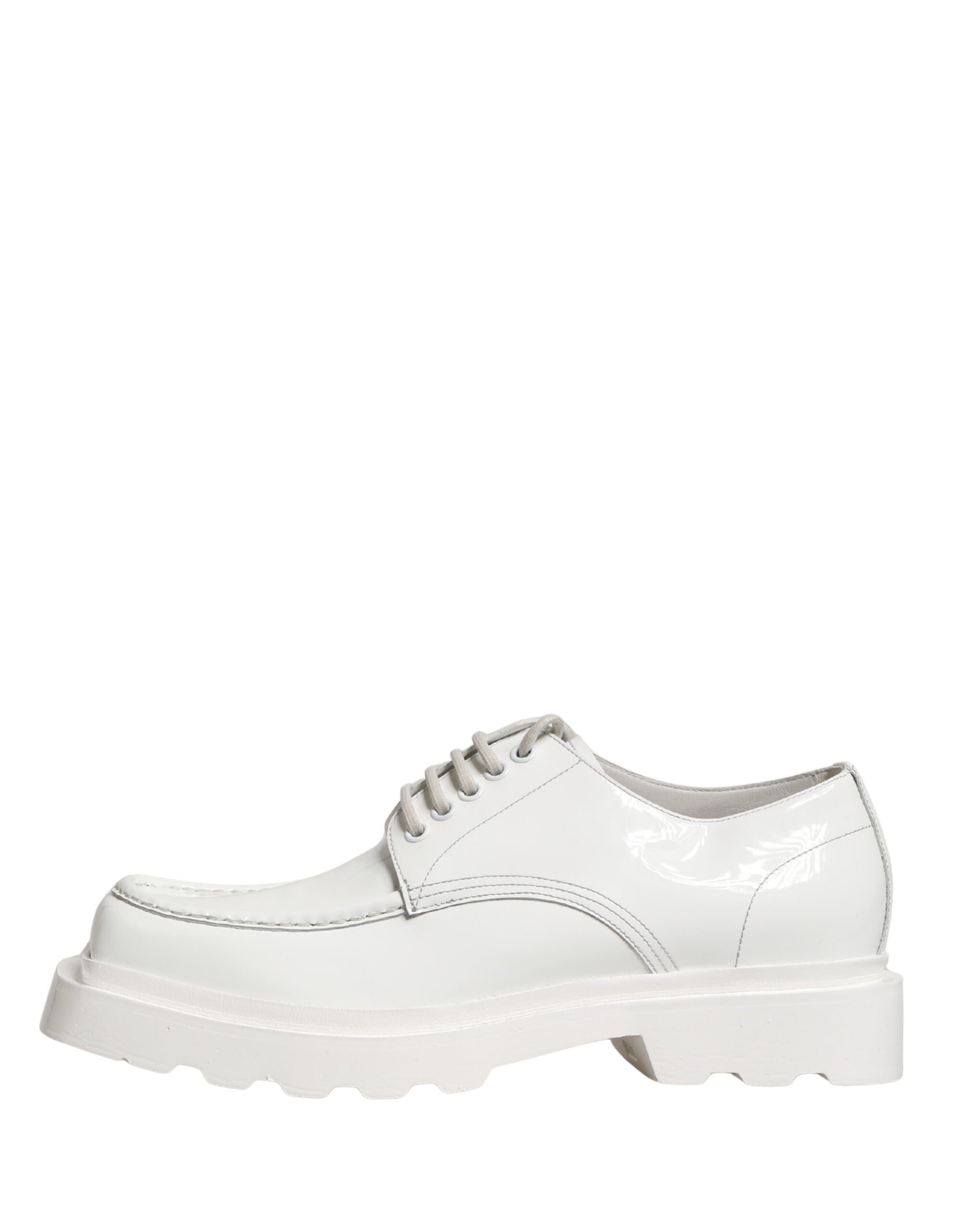 White Leather Chunky Sole Derby Shoes - ventzia