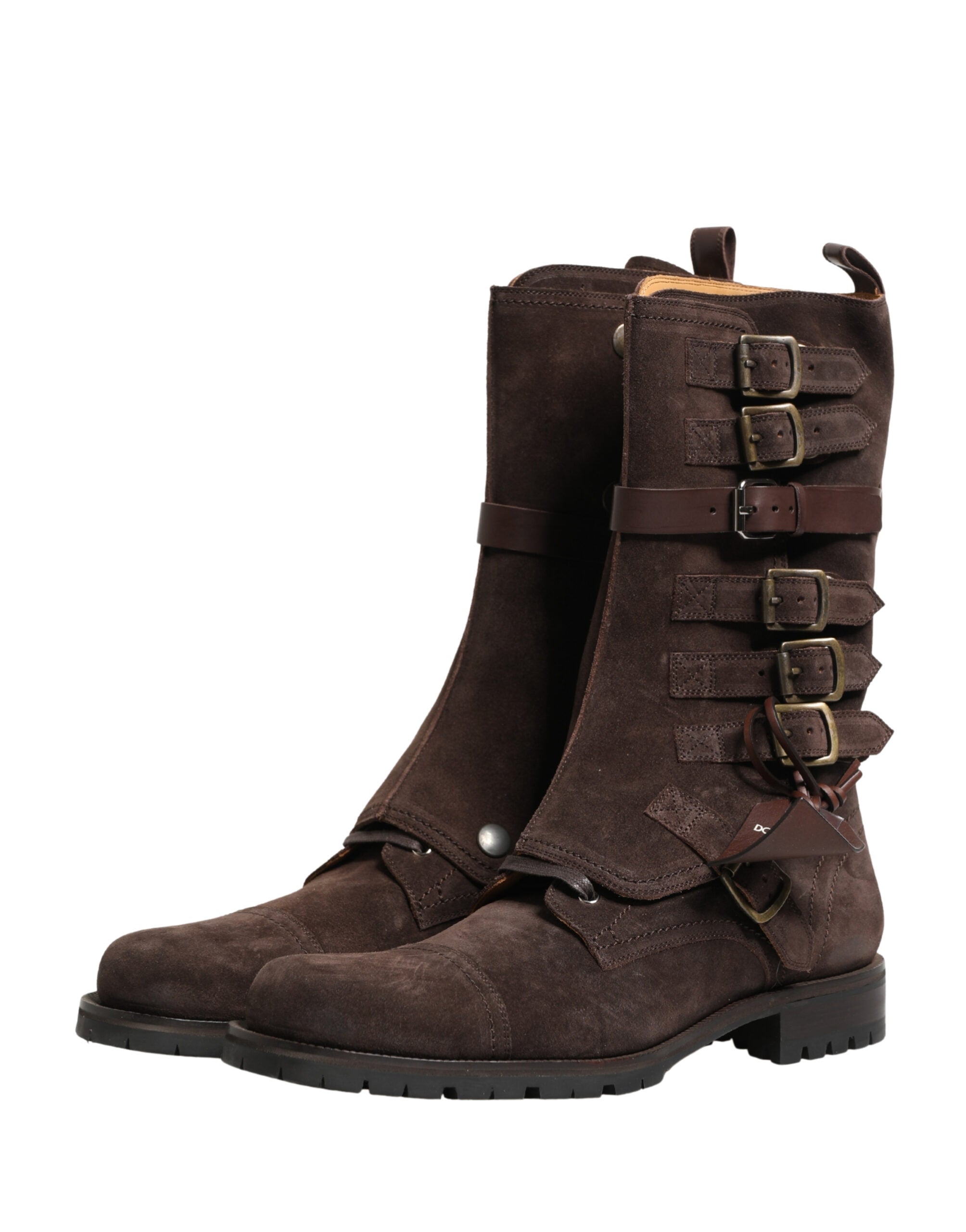 Brown Suede Leather Combat Ankle Boots  Shoes - ventzia