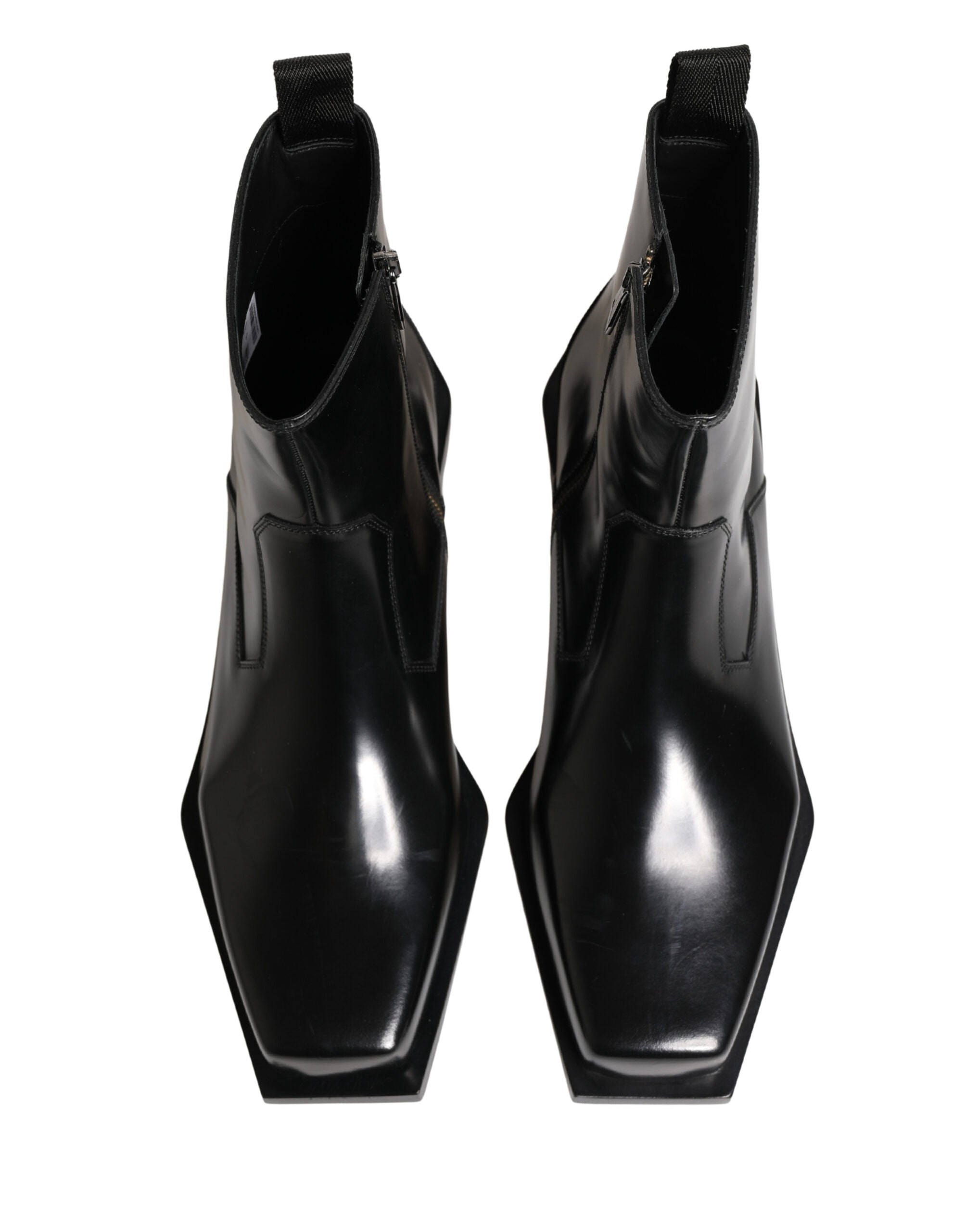 Black Leather Zip Closure Ankle Boots Shoes - ventzia