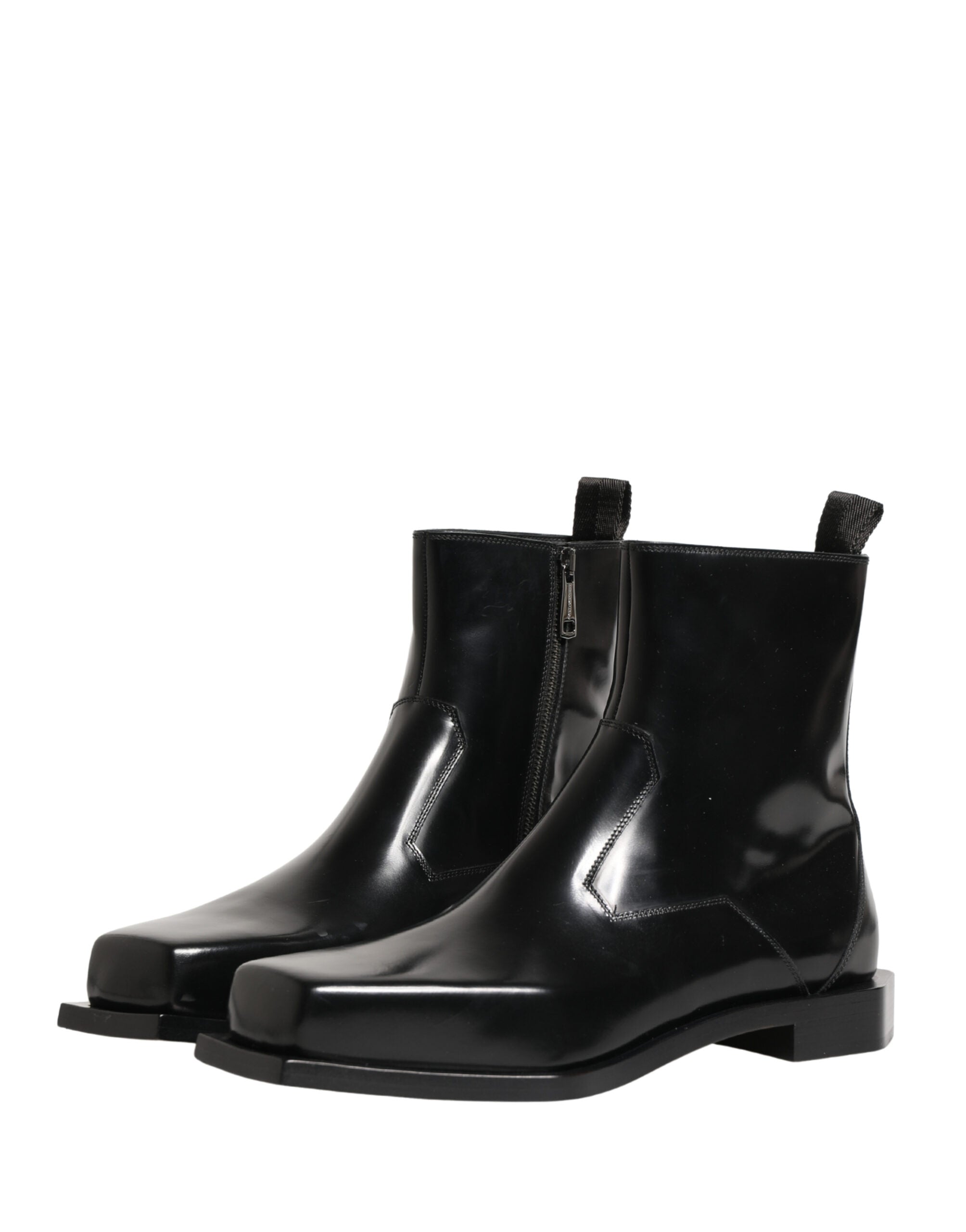 Black Leather Zip Closure Ankle Boots Shoes - ventzia