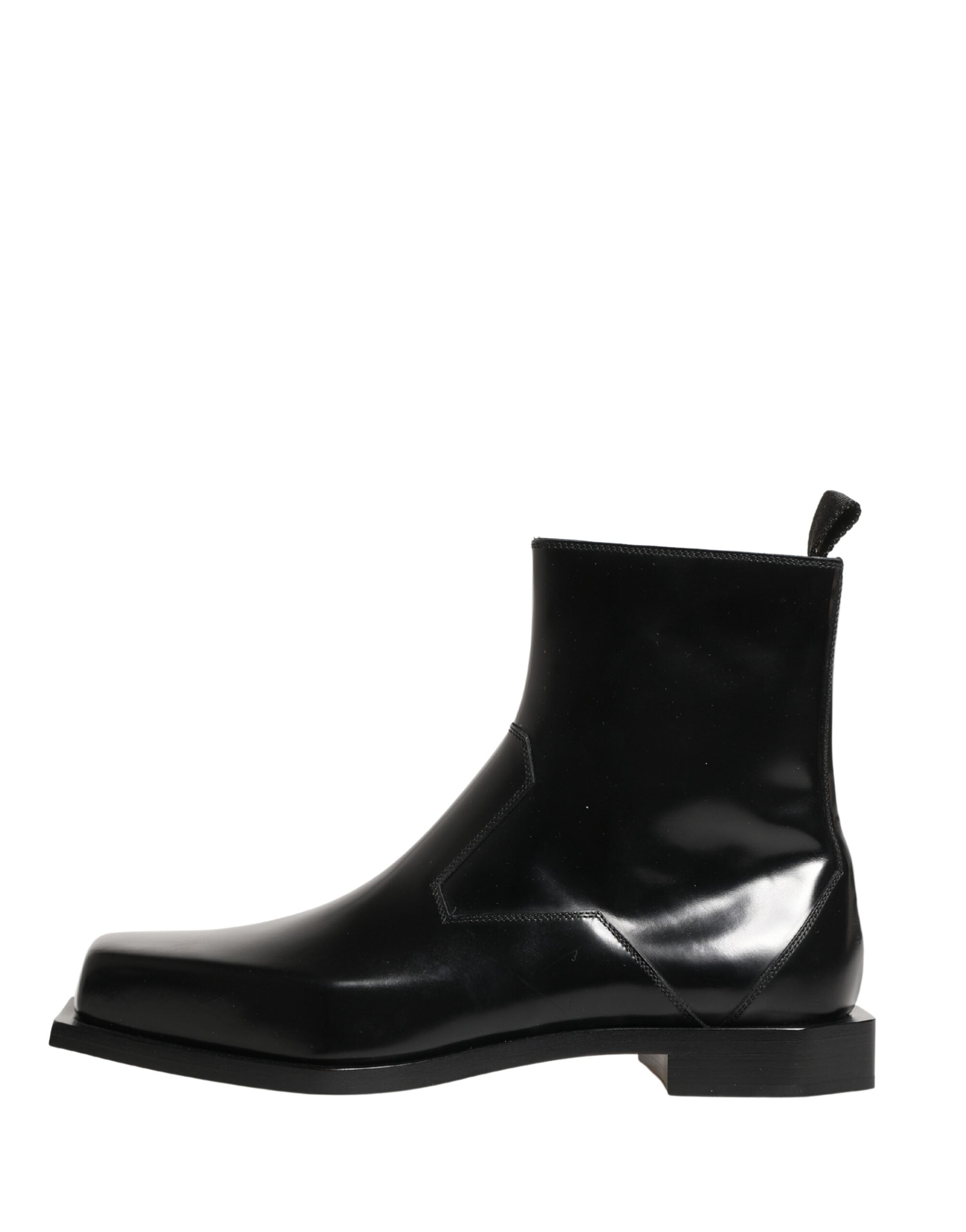 Black Leather Zip Closure Ankle Boots Shoes - ventzia