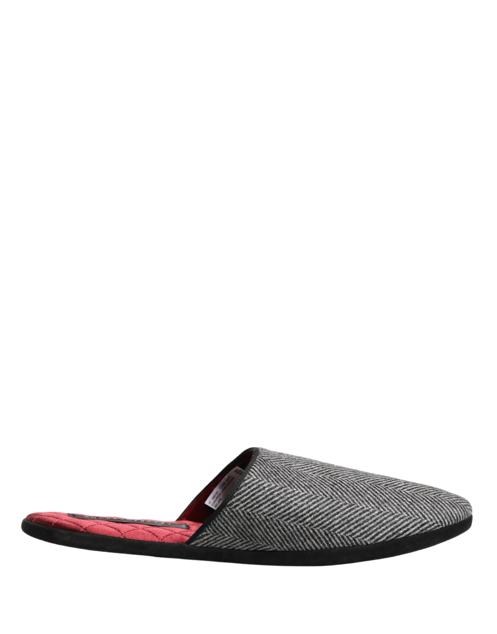 Grey Herringbone Cashmere Red Slippers Shoes - ventzia