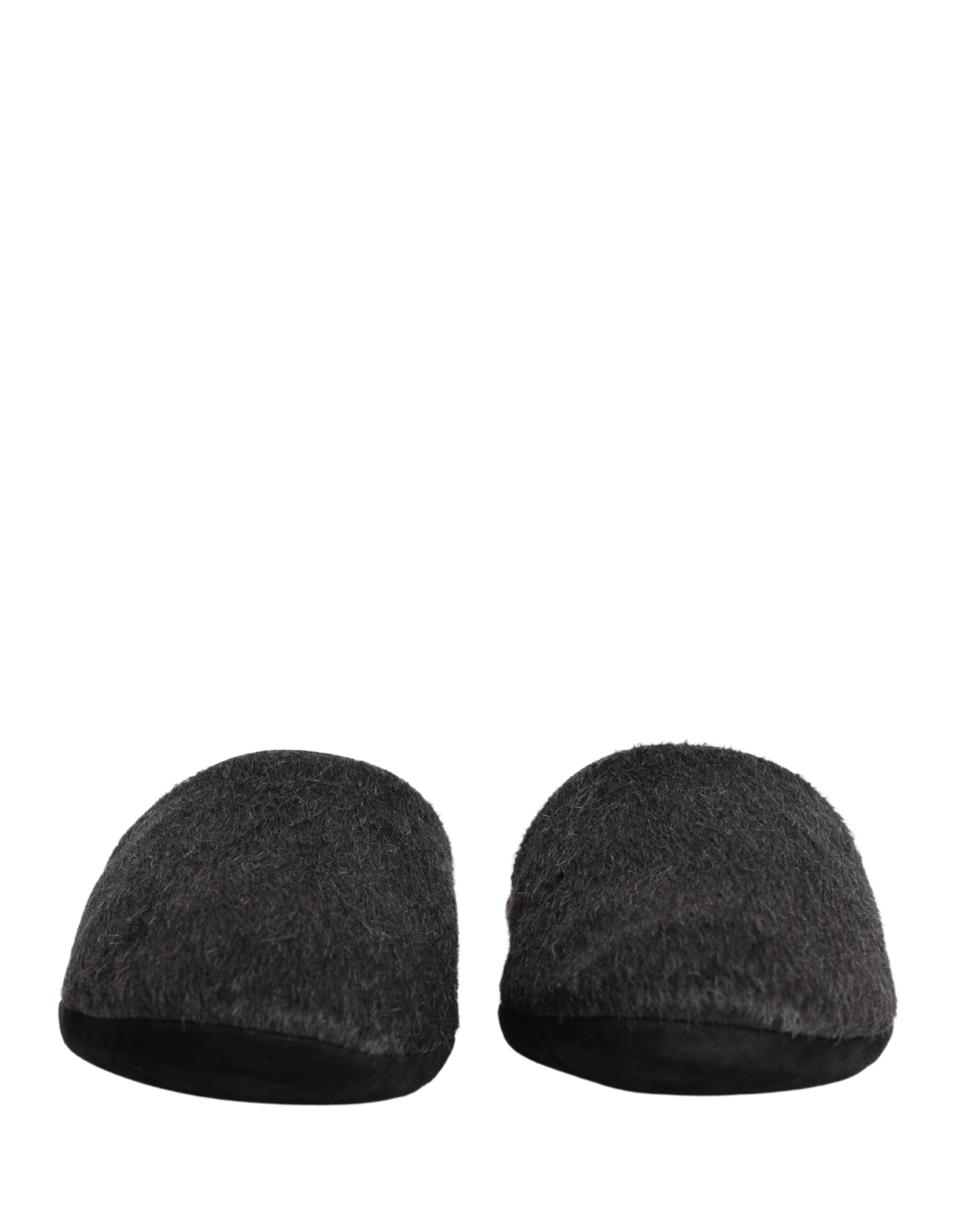 Dark Grey Charcoal Wool Red Slippers Shoes - ventzia