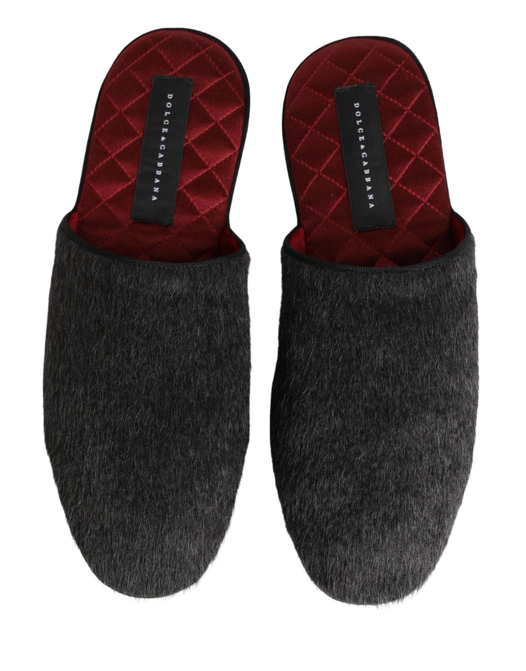 Dark Grey Charcoal Wool Red Slippers Shoes - ventzia