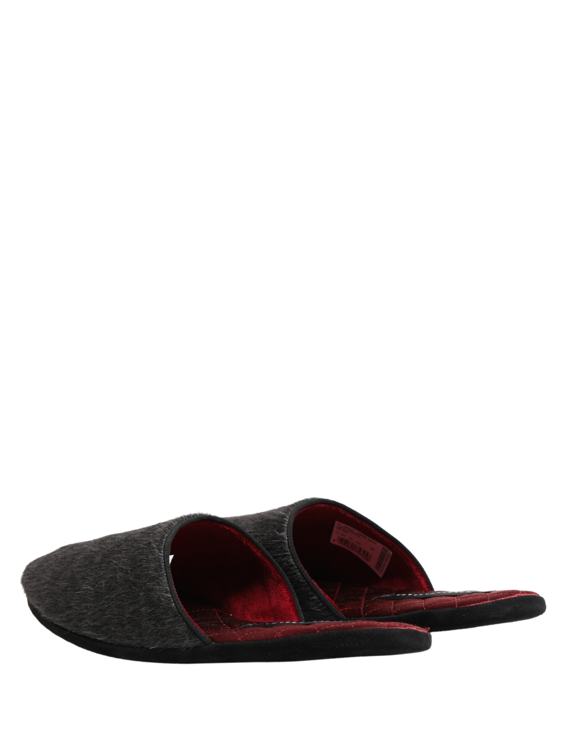 Dark Grey Charcoal Wool Red Slippers Shoes - ventzia