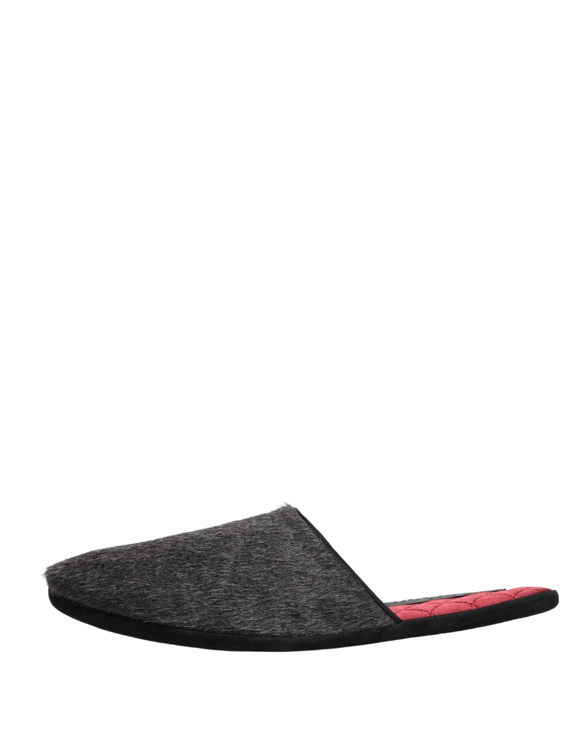 Dark Grey Charcoal Wool Red Slippers Shoes - ventzia