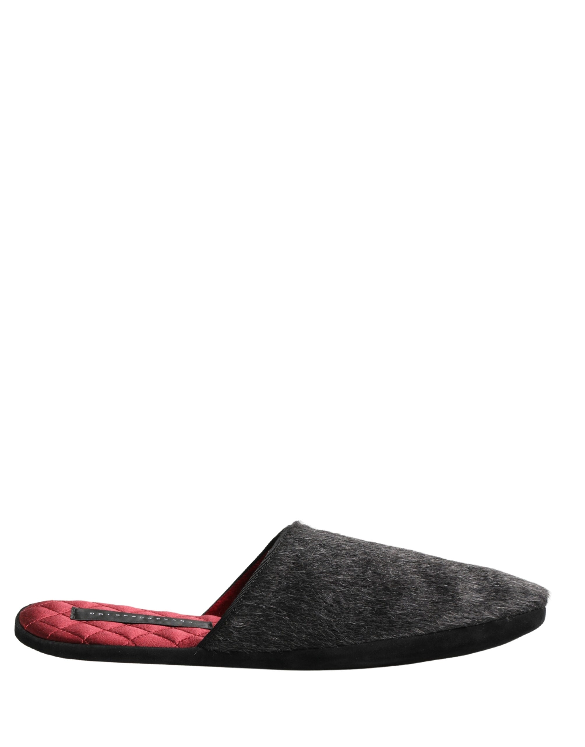 Dark Grey Charcoal Wool Red Slippers Shoes - ventzia