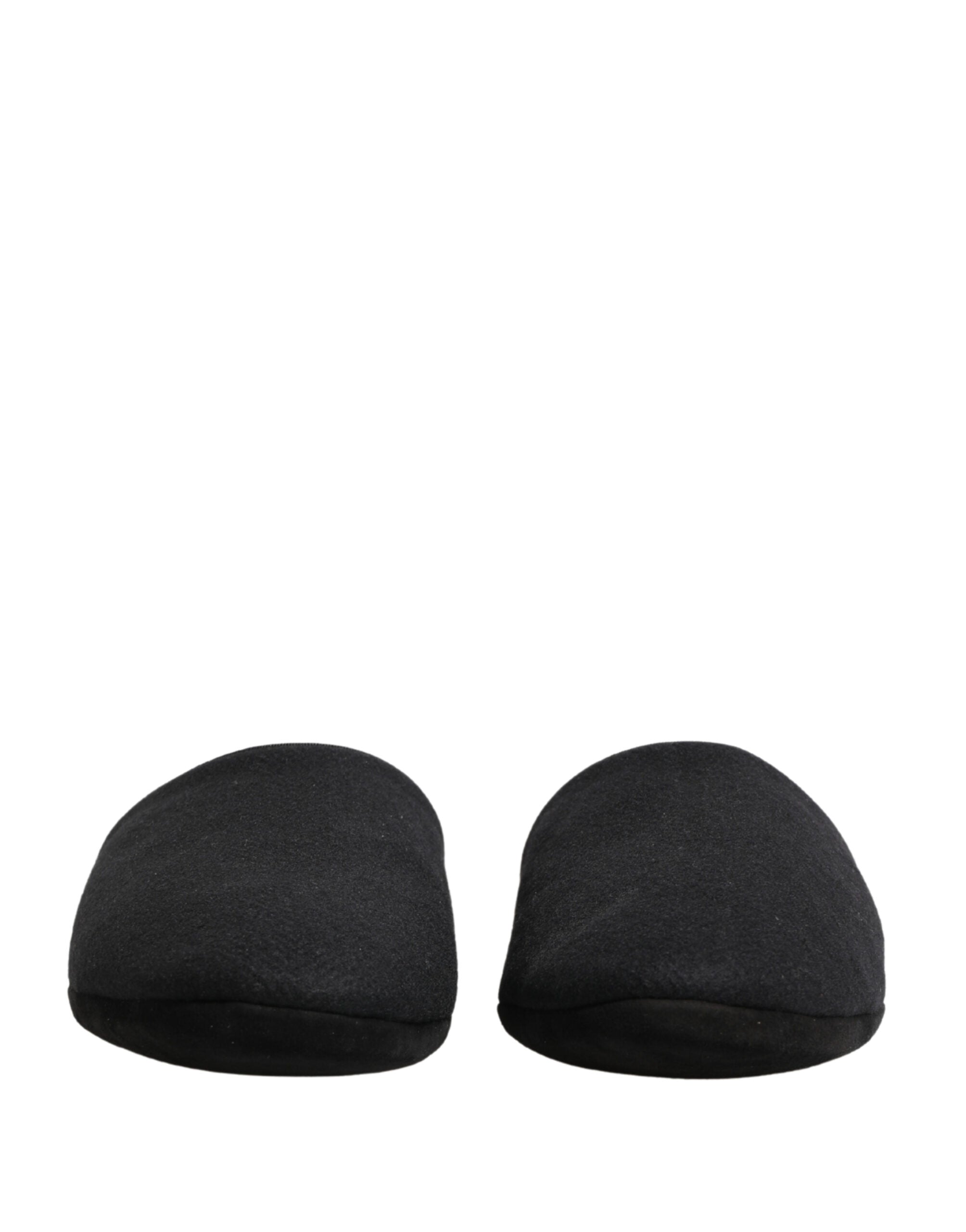 Black Wool Cashmere Red Quilted Slippers Shoes - ventzia