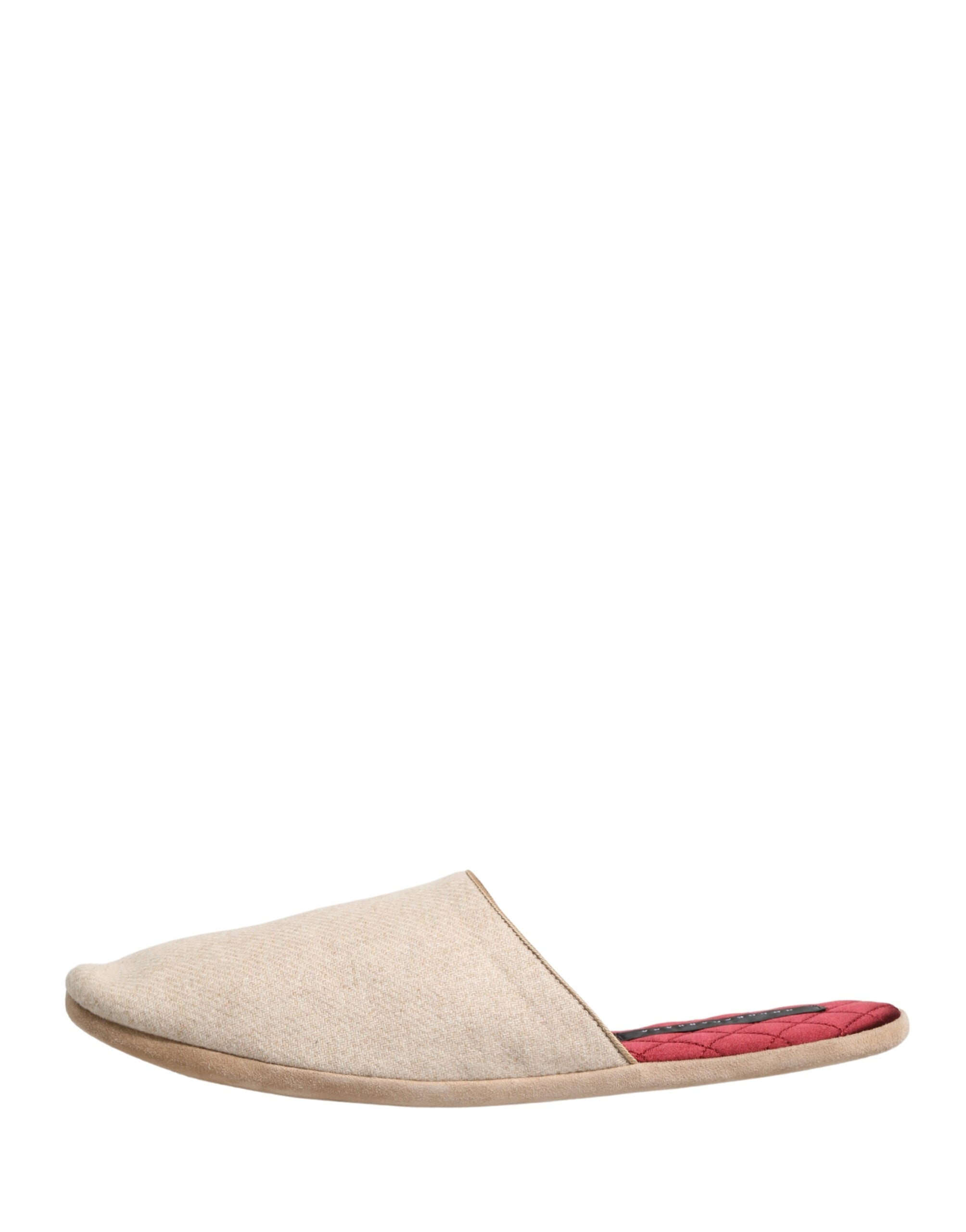 Beige Shetland Wool Red Quilted Slippers Shoes - ventzia