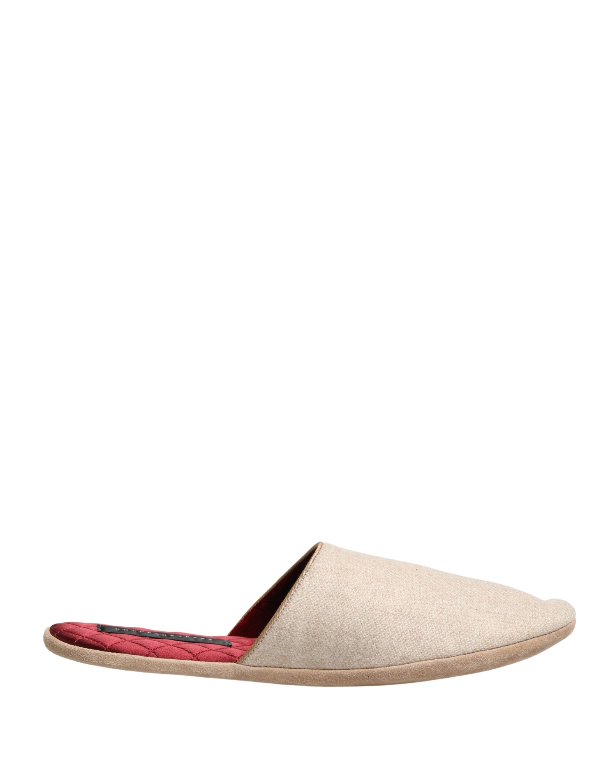 Beige Shetland Wool Red Quilted Slippers Shoes - ventzia