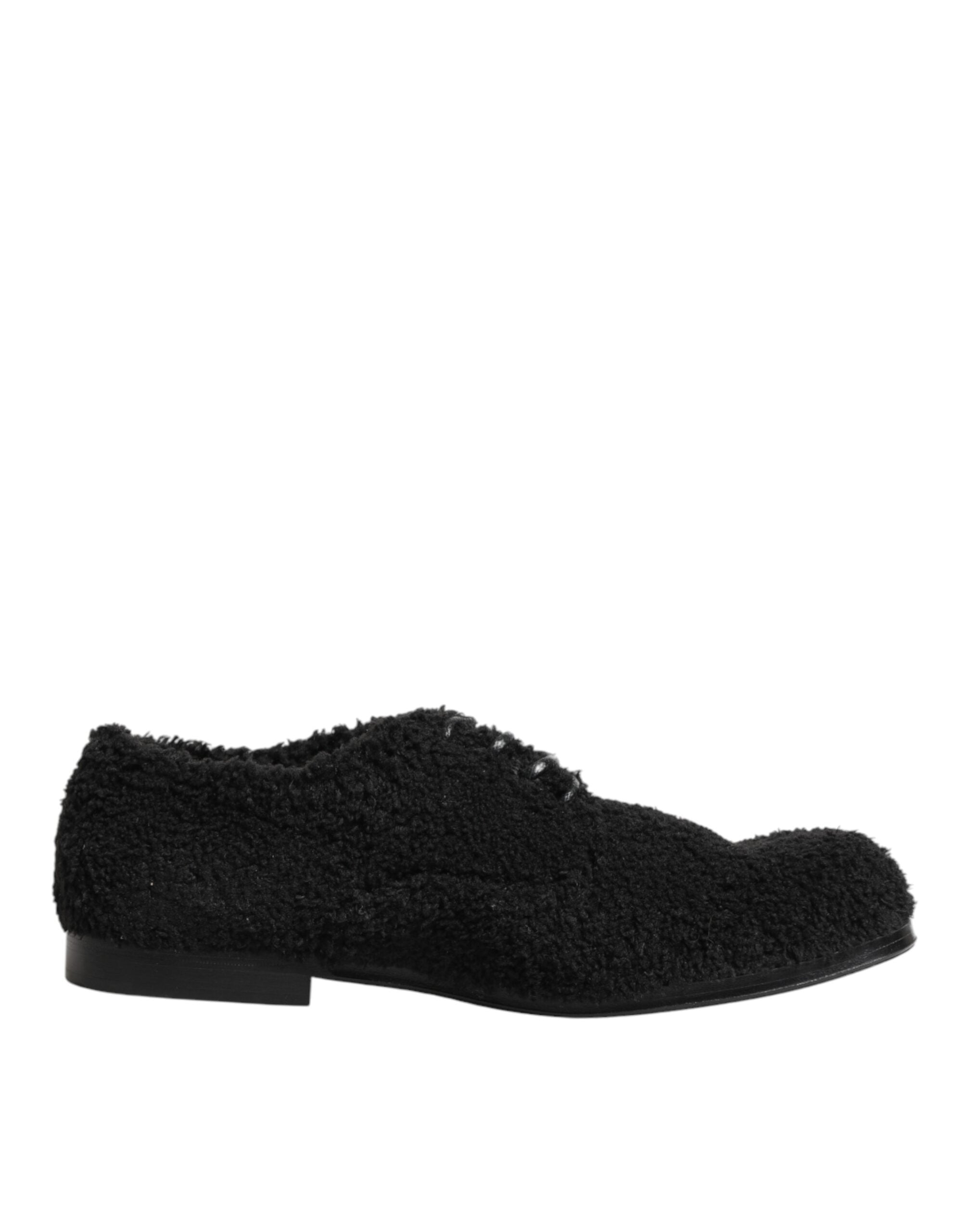 Men Black Riccio Shearling Dress Derby Shoes - ventzia