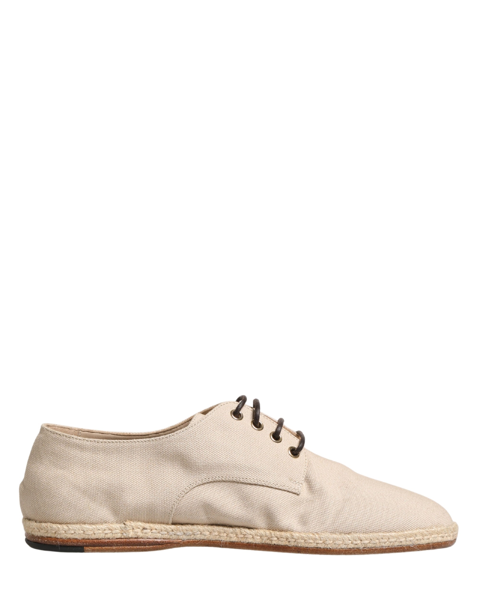 Beige Espadrille Sole Lace Up Canvas Derby Shoes - ventzia