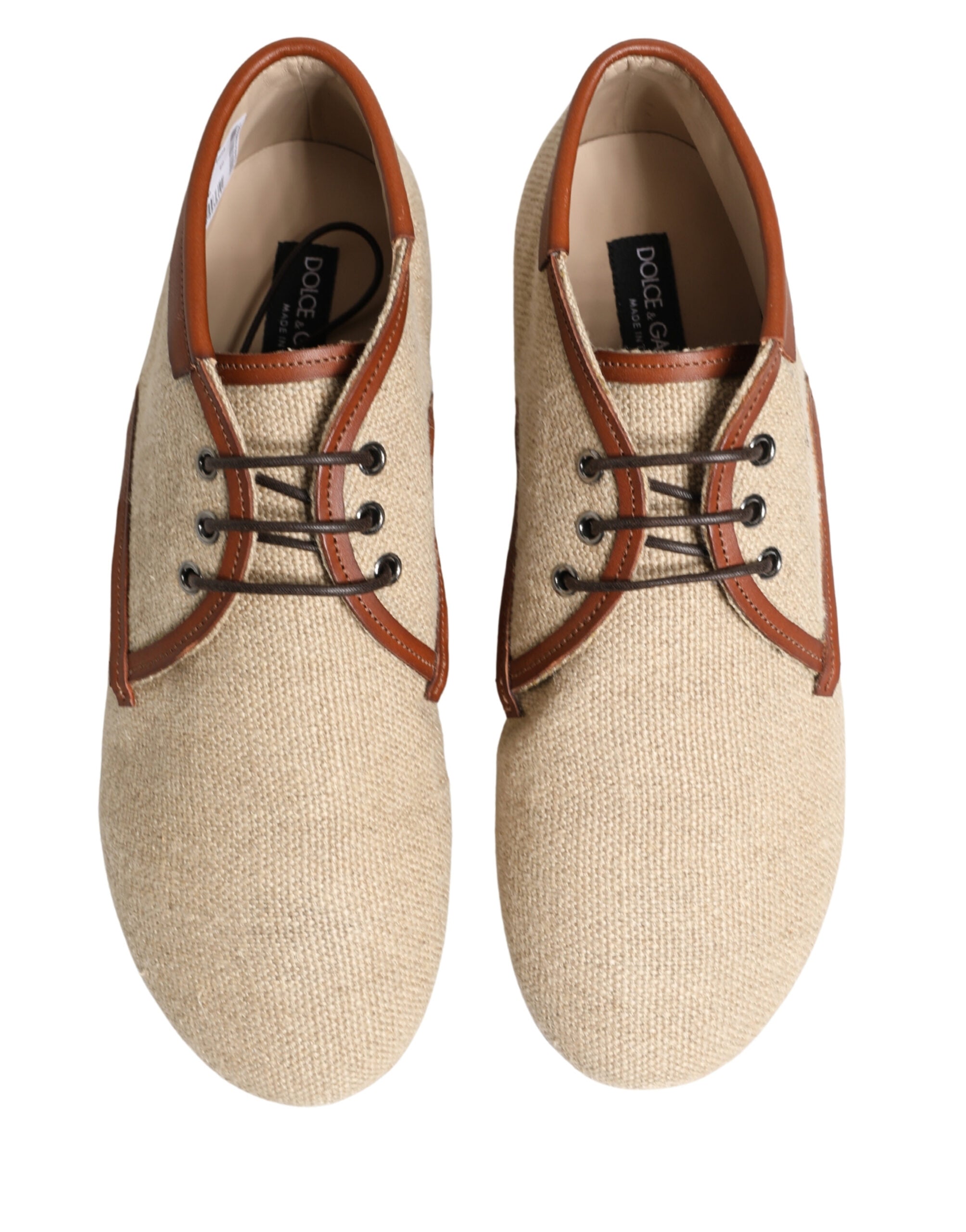 Beige Canvas Lace-Up Men Dress Derby Shoes - ventzia
