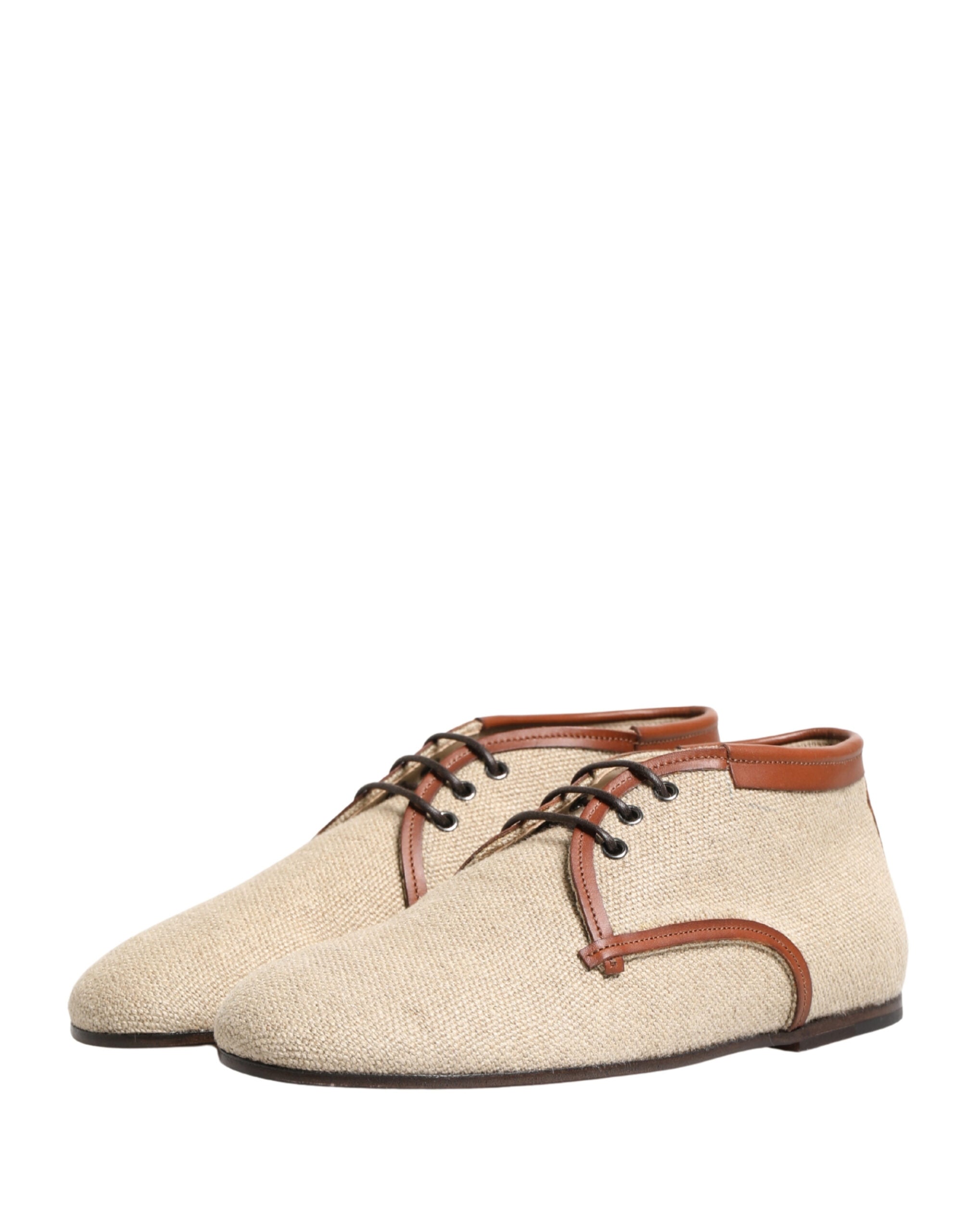 Beige Canvas Lace-Up Men Dress Derby Shoes - ventzia