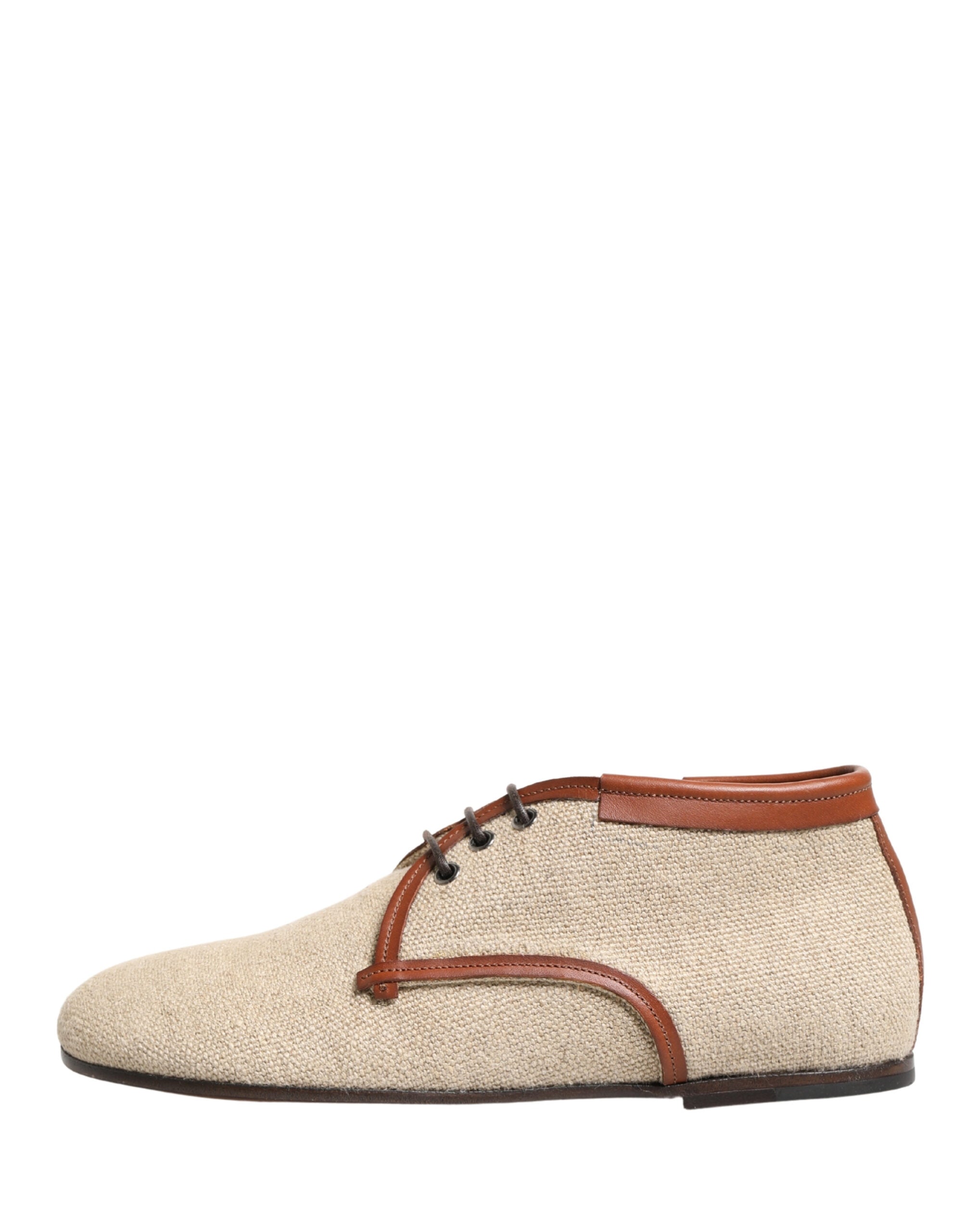 Beige Canvas Lace-Up Men Dress Derby Shoes - ventzia