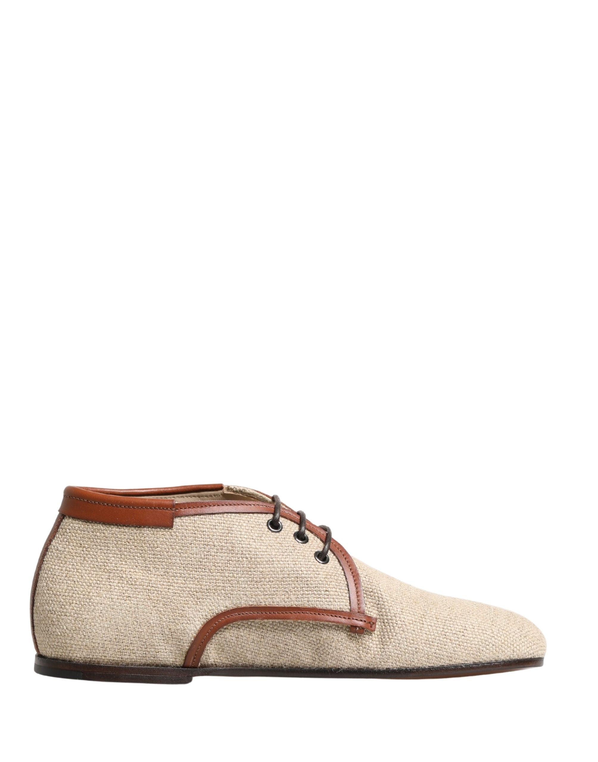 Beige Canvas Lace-Up Men Dress Derby Shoes - ventzia