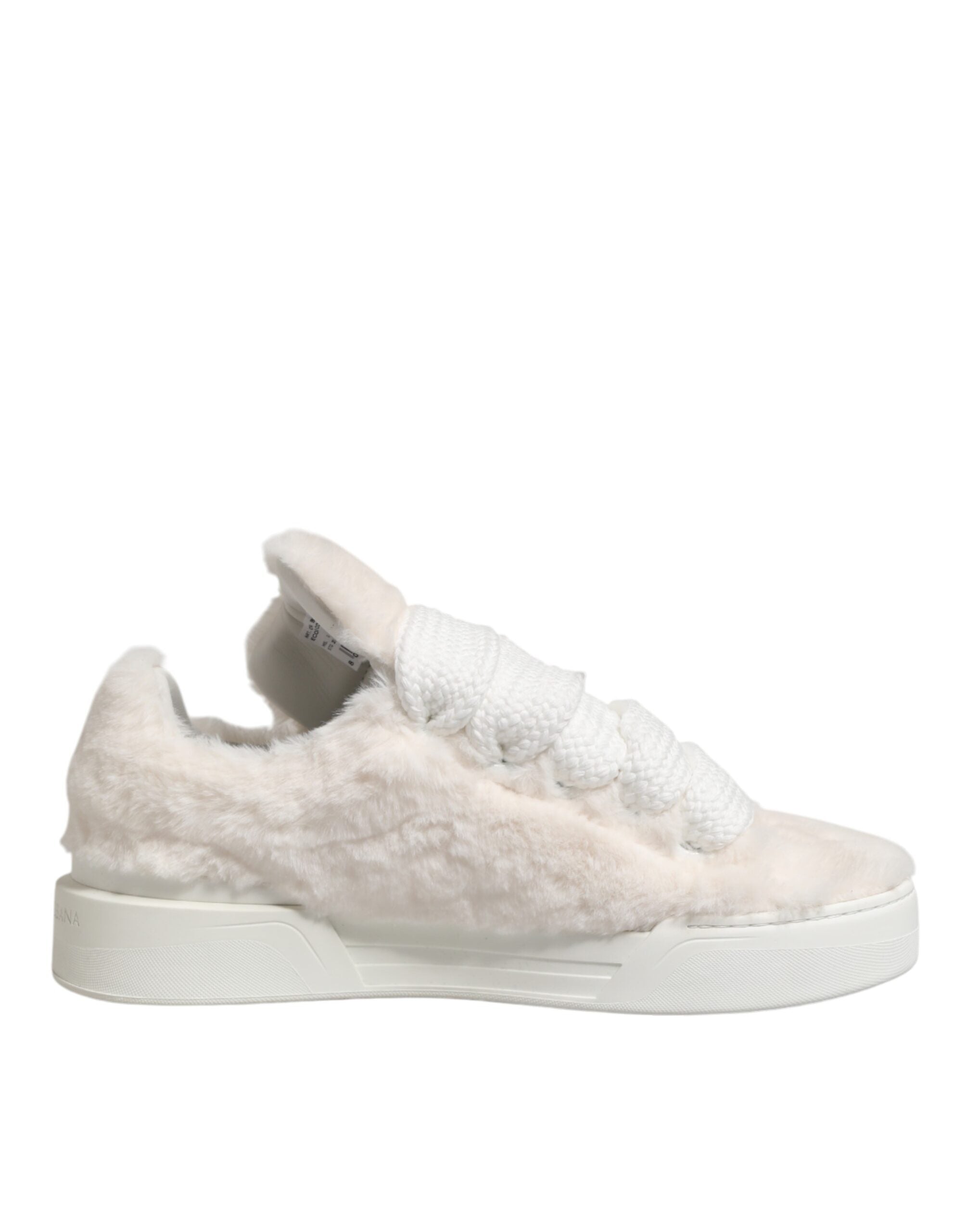 White Shearling Fur Bianco Low Top Sneakers Shoes - ventzia