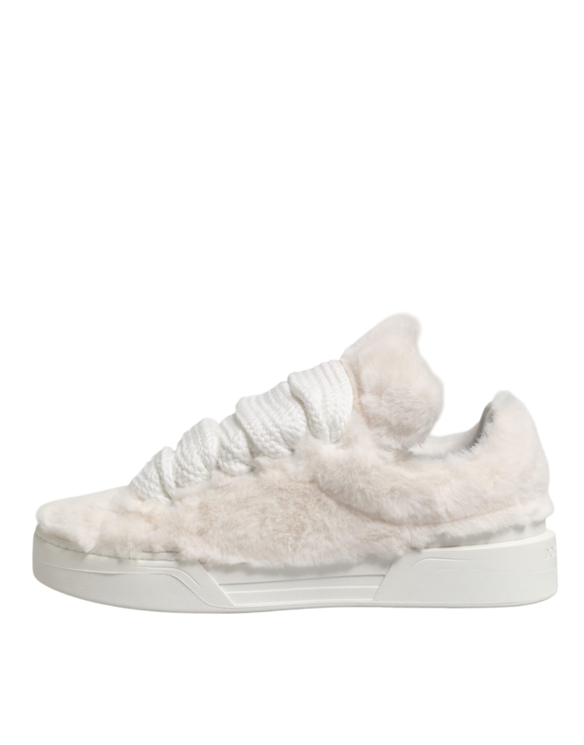 White Shearling Fur Bianco Low Top Sneakers Shoes - ventzia