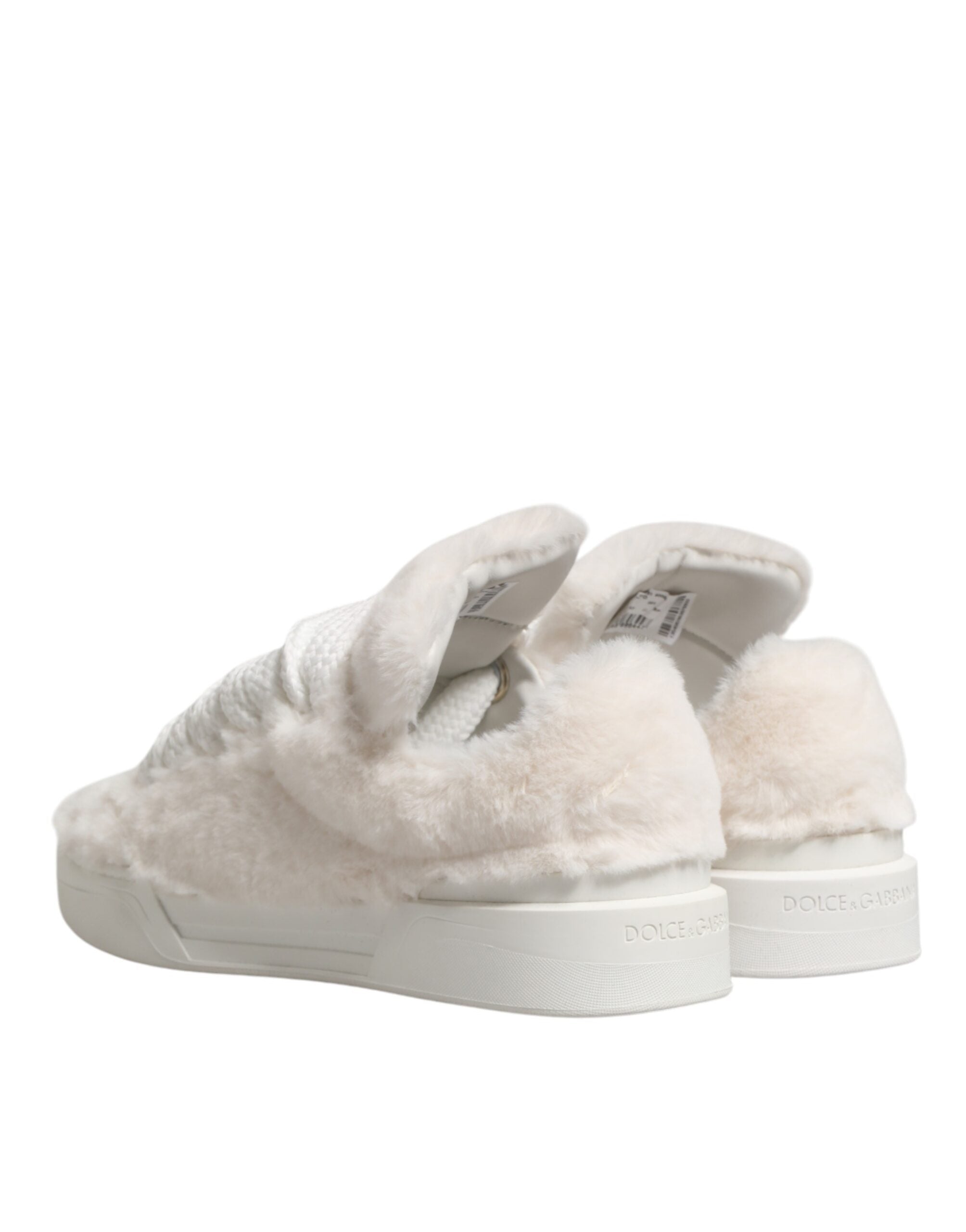White Shearling Fur Bianco Low Top Sneakers Shoes - ventzia