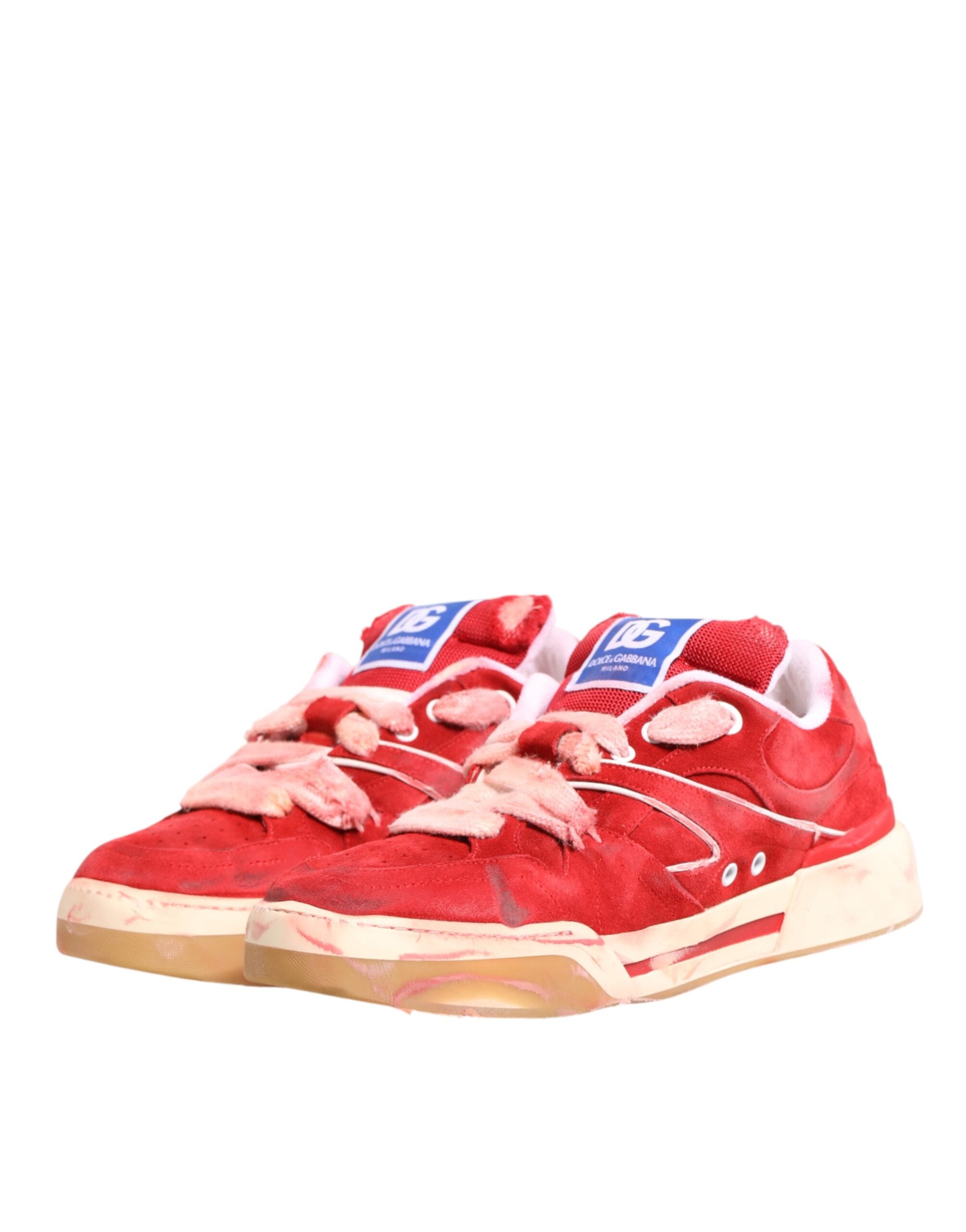 Red White Suede DG Logo Low Top Sneakers Shoes - ventzia