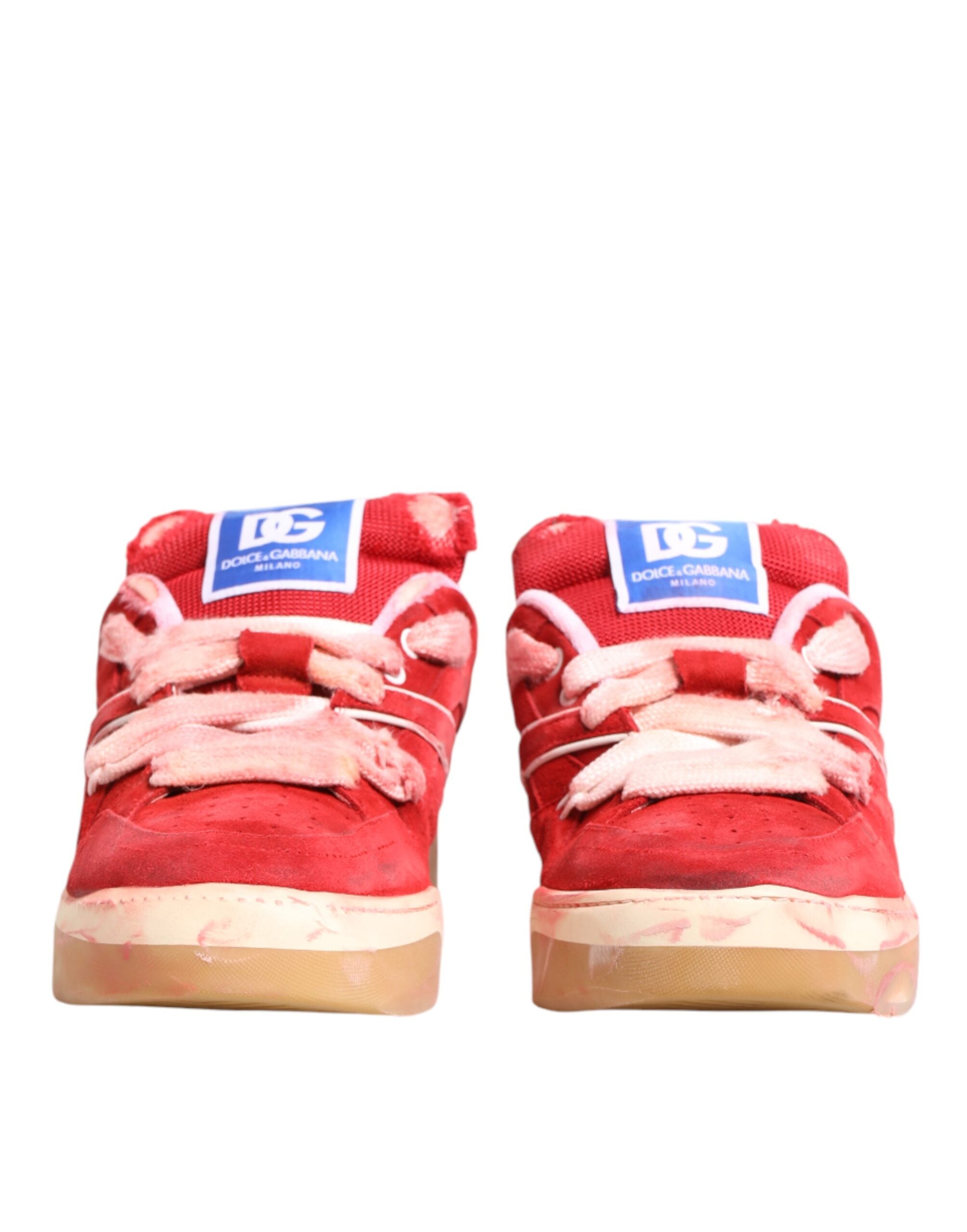 Red White Suede DG Logo Low Top Sneakers Shoes - ventzia