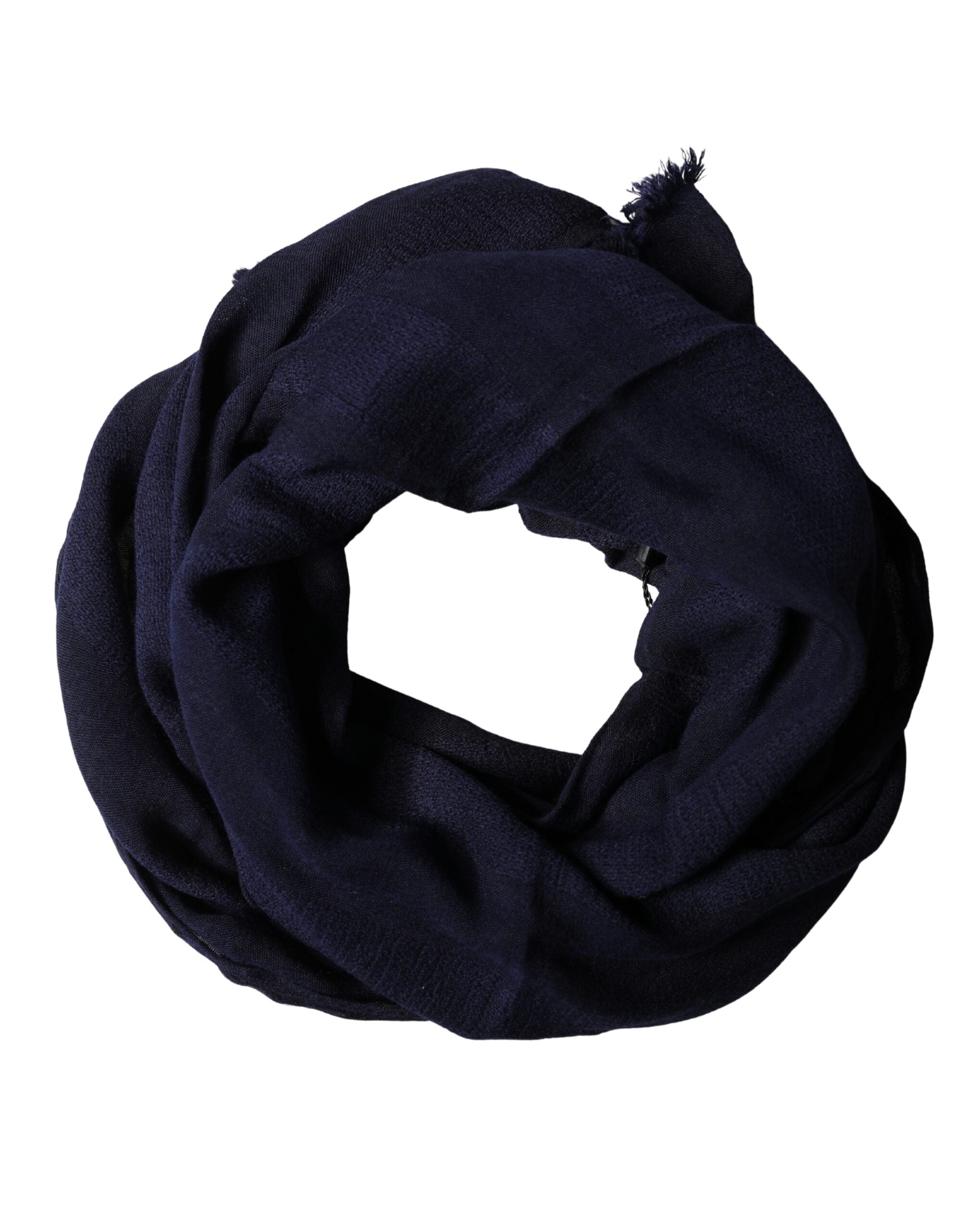 Dark Blue Wool Knit Unisex Wrap Fringe Shawl 170cm x 60cm Scarf - ventzia