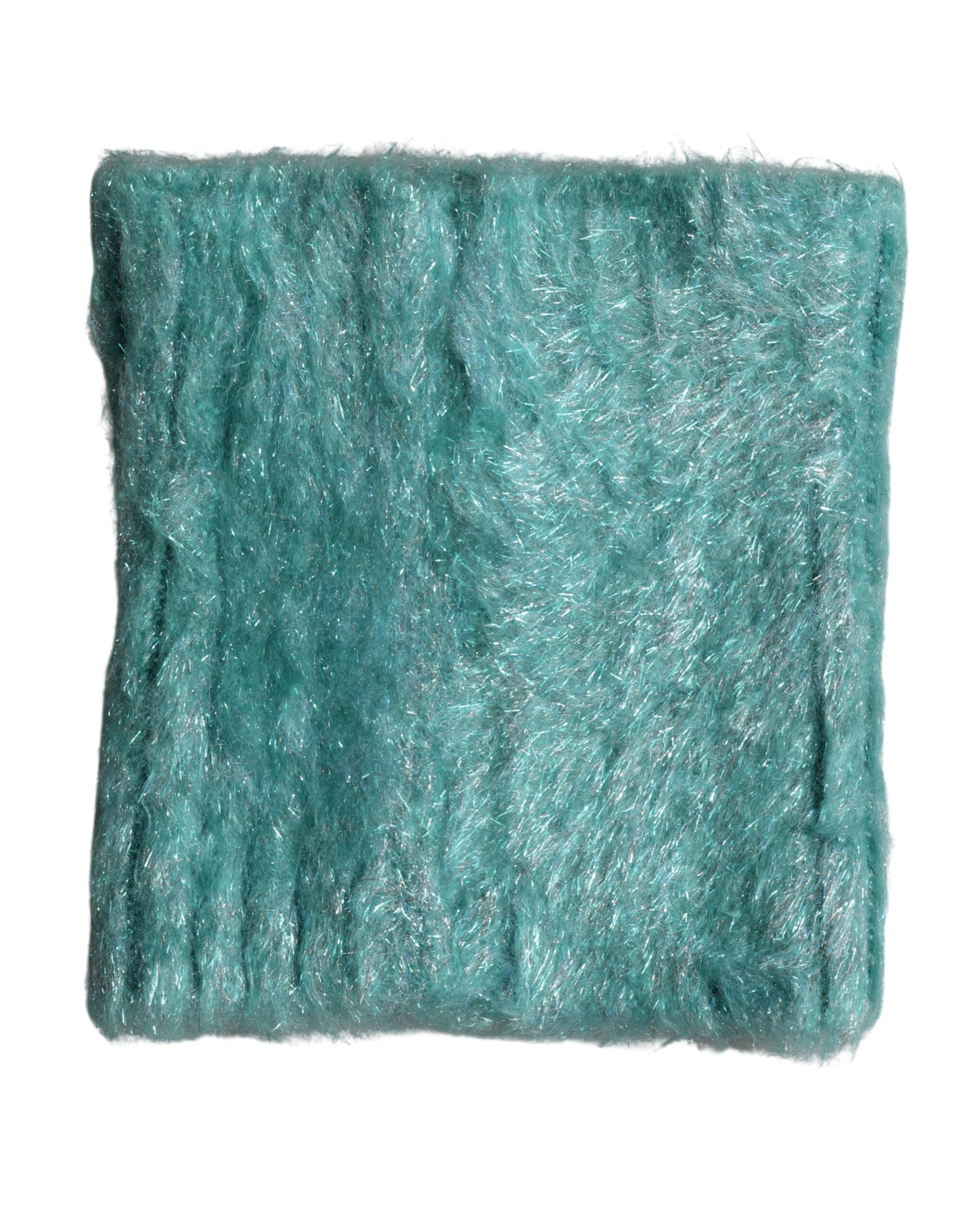 Teal Mohair Wool Knitted Wrap Shawl 62cm x 32.5cm Scarf - ventzia