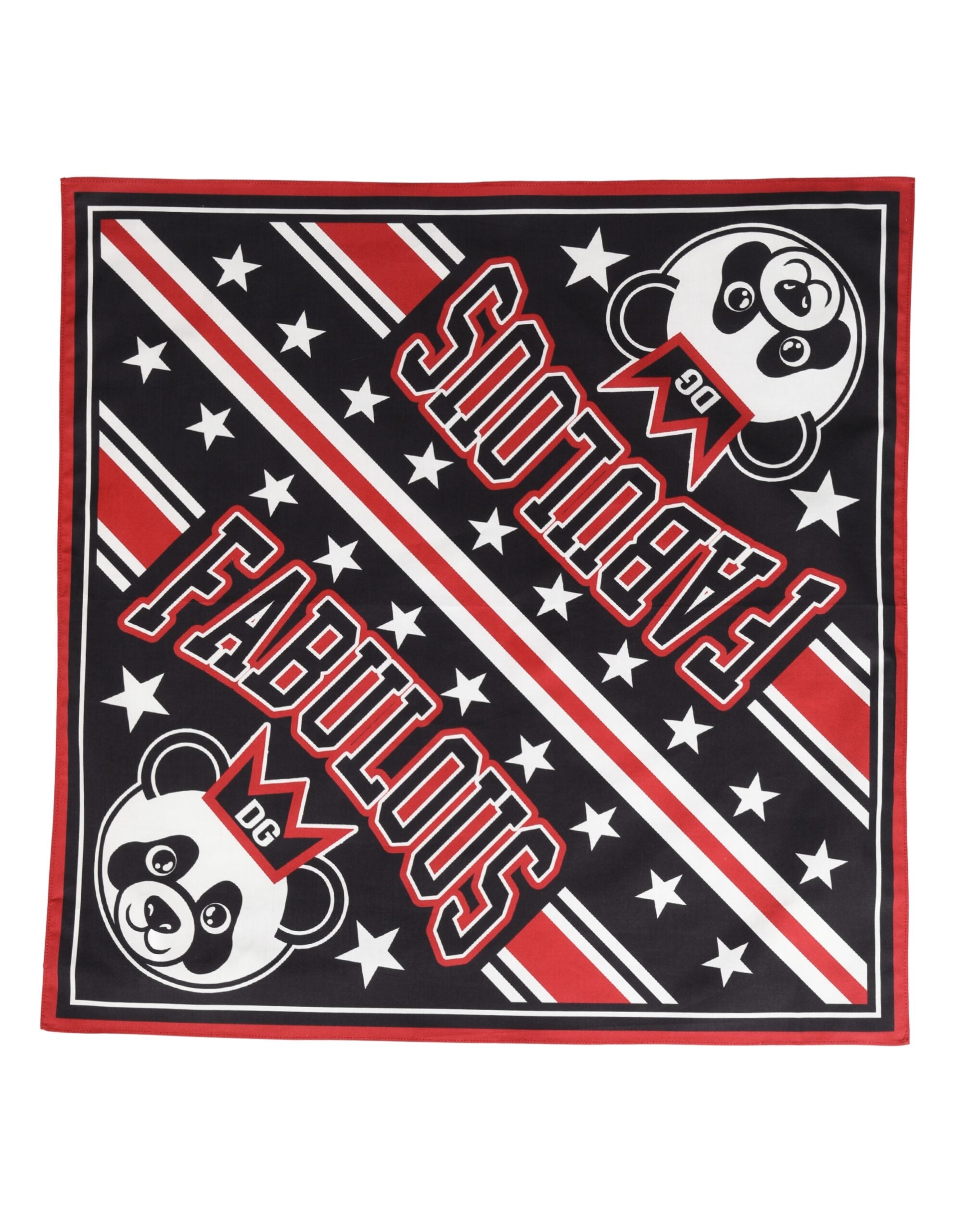 Black Red Panda Cotton Square Foulard 50.5cm x 50cm Scarf - ventzia