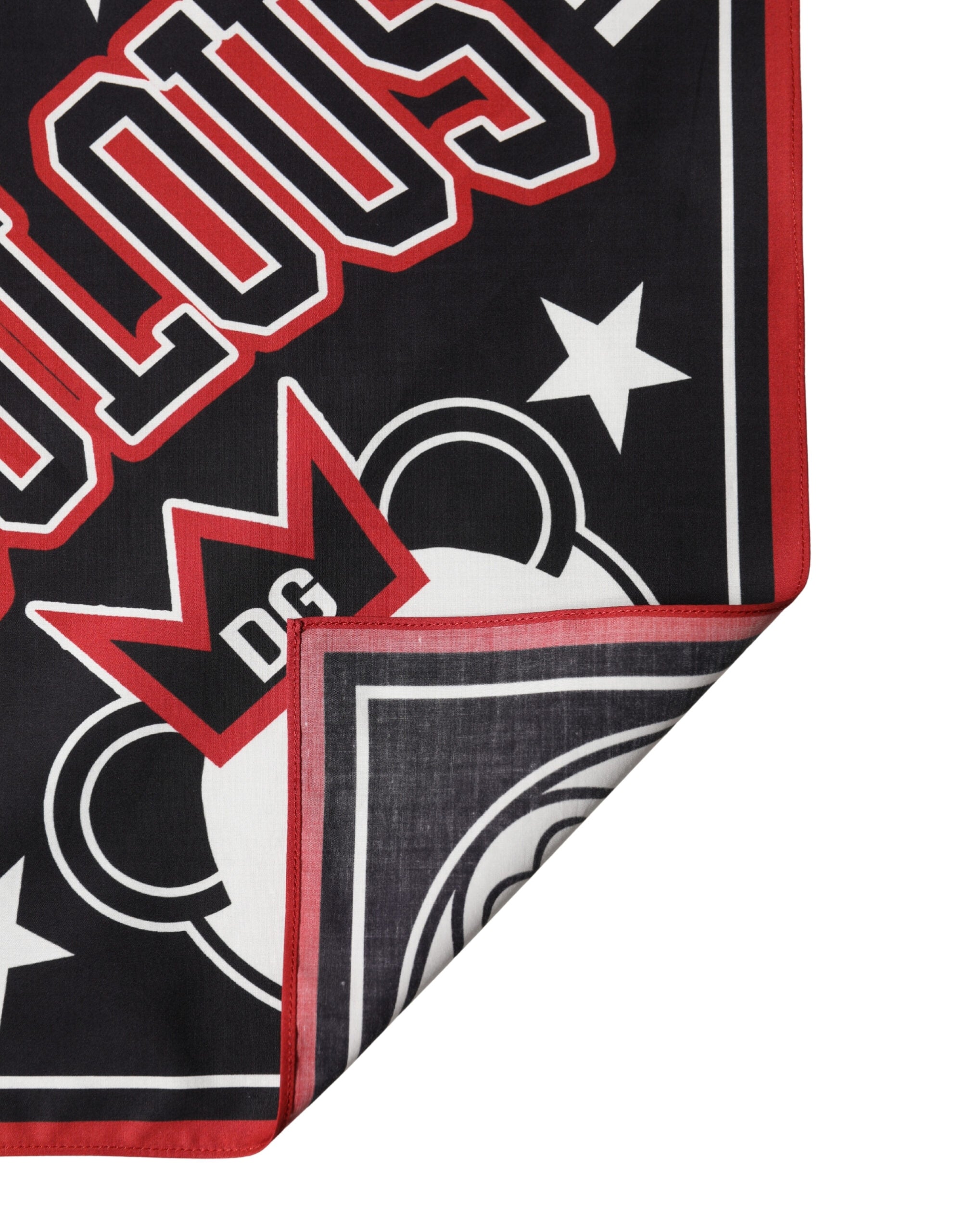 Black Red Panda Cotton Square Foulard 50.5cm x 50cm Scarf - ventzia